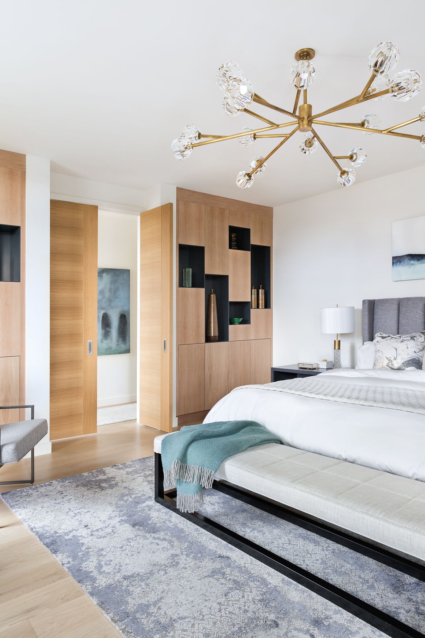 Master Bedroom with Built-ins, Decorative Niches, Elbow Park Modern, Nyla Free Designs, Calgary Interior Designer, DeJong Design Associates, Insignia Custom Homes, Phil Crozier Photography
