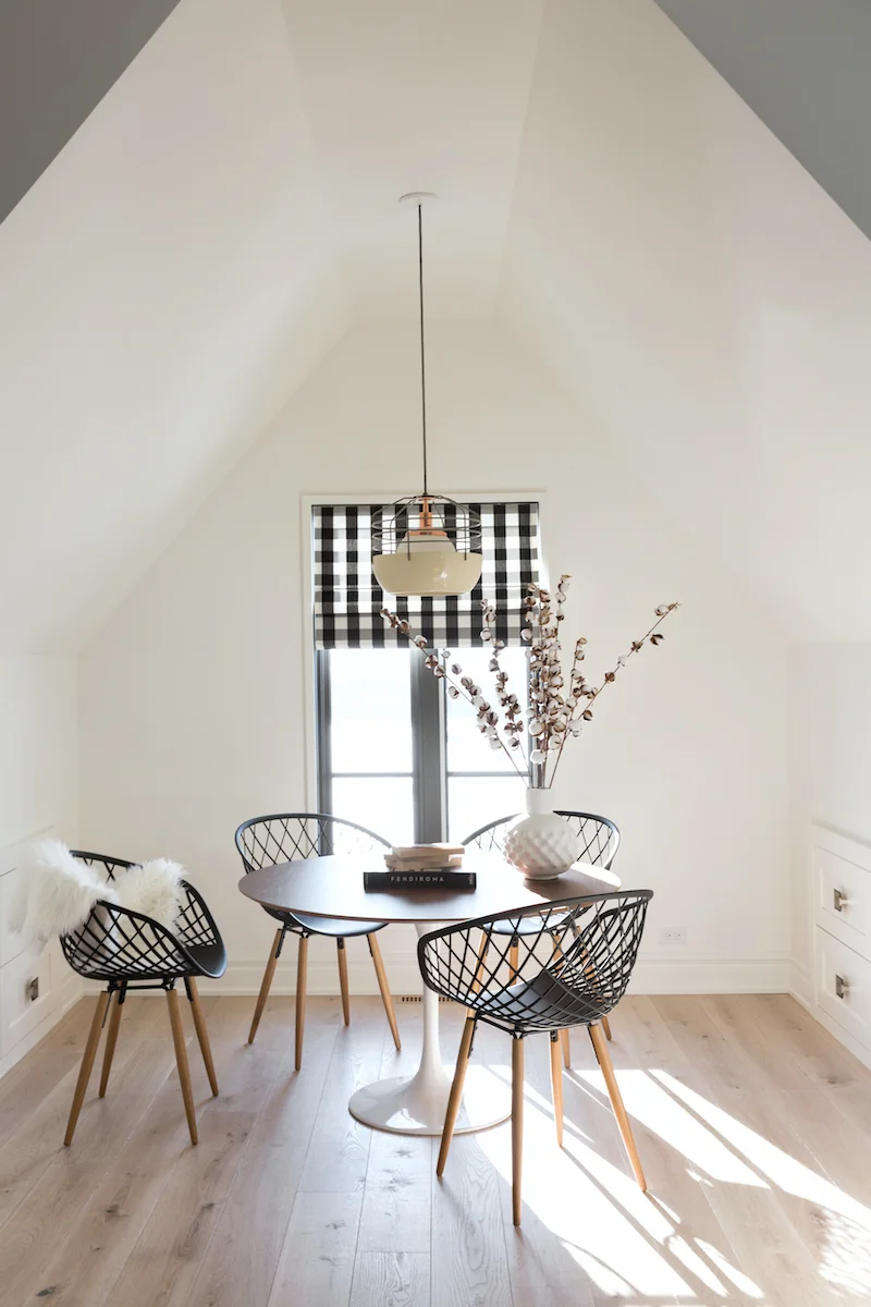 The craft room with pitched roof line from a Rural Alberta Country House, Interior Design by Calgary Design Studio Nyla Free Designs Inc, Architecture: Dejong Design Associates, Photography: Phil Crozier #calgaryinteriordesign #calgaryinteriordesigner #nylafreedesigns #craftroominspirations #countryhouse