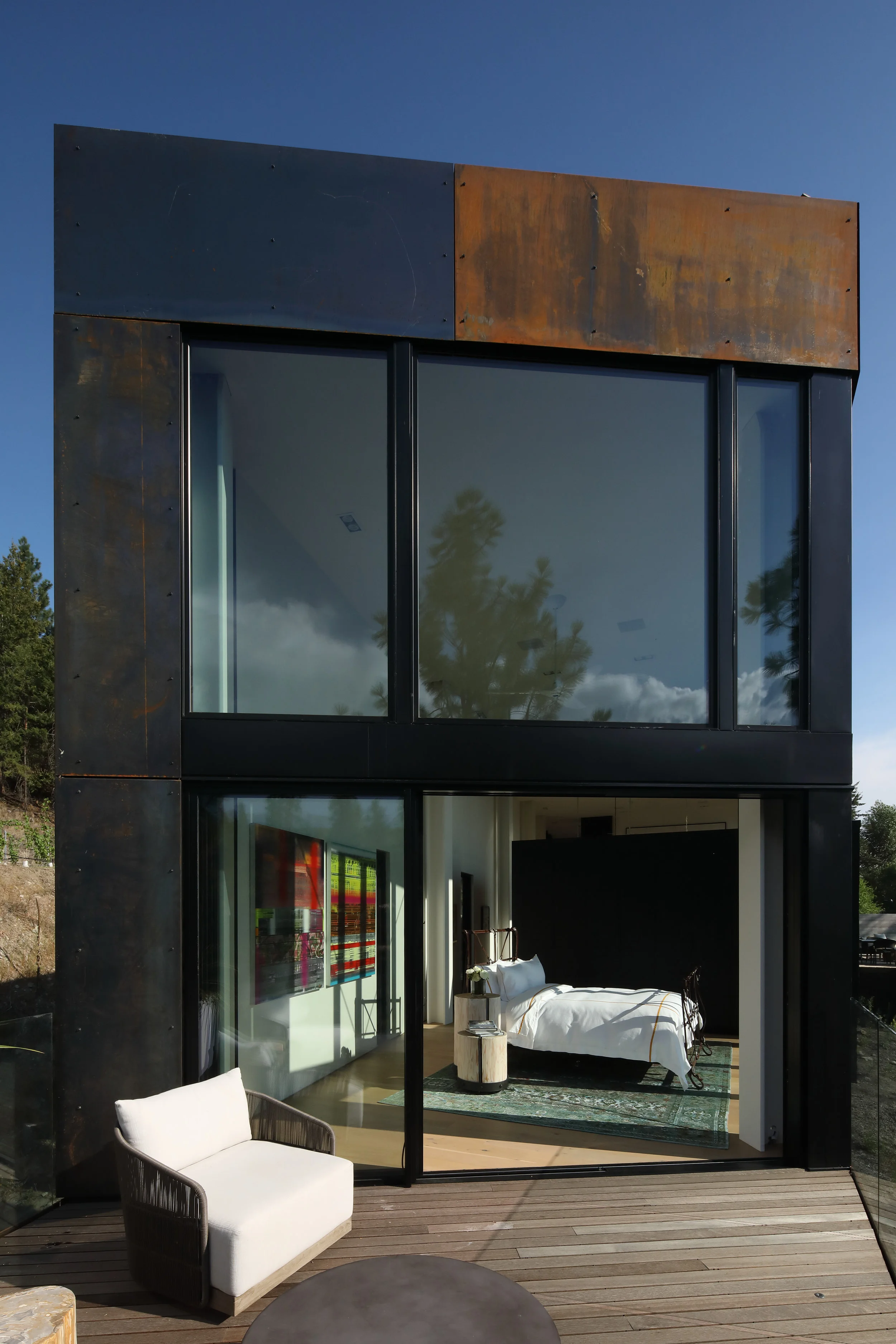 Viewing Deck off of Master Bedroom, Naramata Modern, Nyla Free Designs, Calgary Interior Designer, Sturgess Architecture, Ritchie Custom Homes, Ema Peter Photography