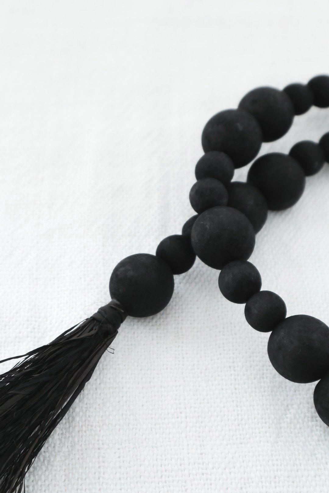 Black Raffia Bead Garland, NFDI Shop, Calgary Interior Designer, Nyla Free Designs