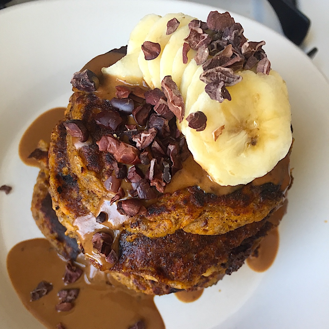 Sweet Potato Banana Protein Pancakes