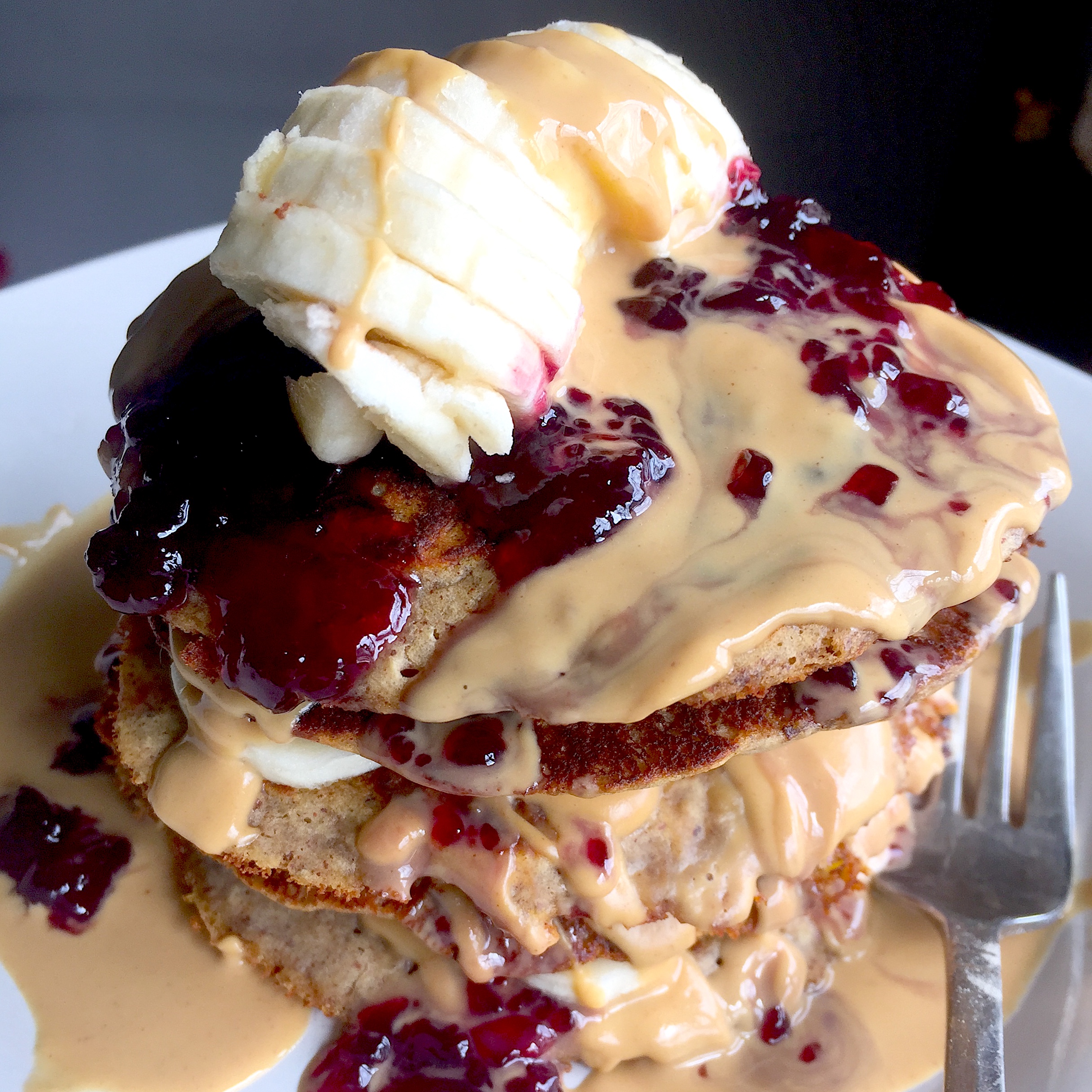 Peanut Butter and Jelly Vegan Protein Pancakes