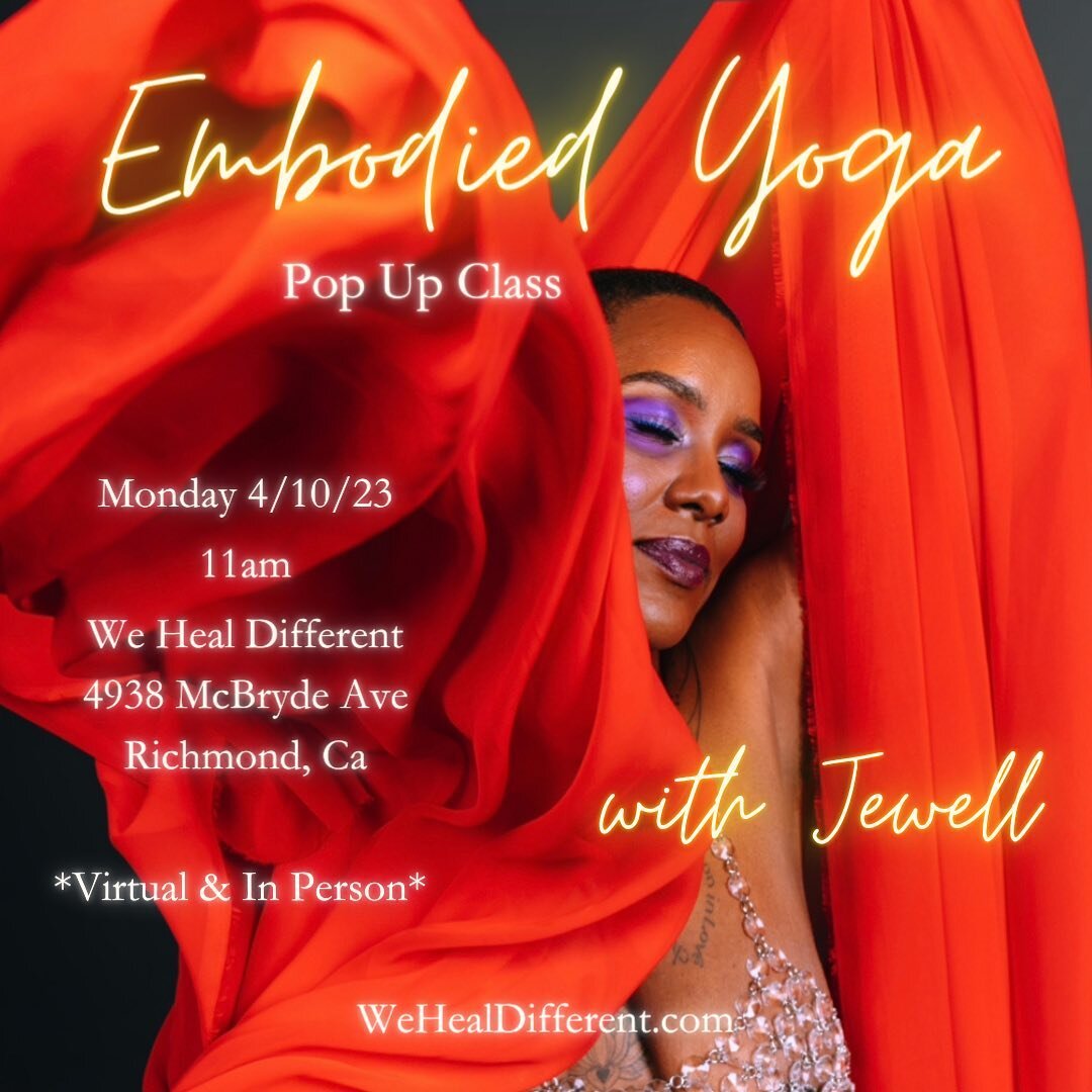 🚨NEW CLASS🚨 
$5 POP UP - Embodied Yoga w/Jewell @conjuringthedivine ❤️&zwj;🔥 

this Monday - Virtual &amp; In Person at 11am! 

Register Now at WeHealDifferent.com - Link In Bio ‼️ 

#yoga #wehealdifferent #sacredwombwork #movementismedicine