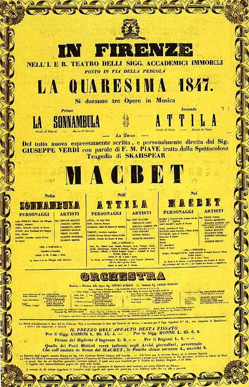 A poster for the premiere of Verdi’s Macbeth