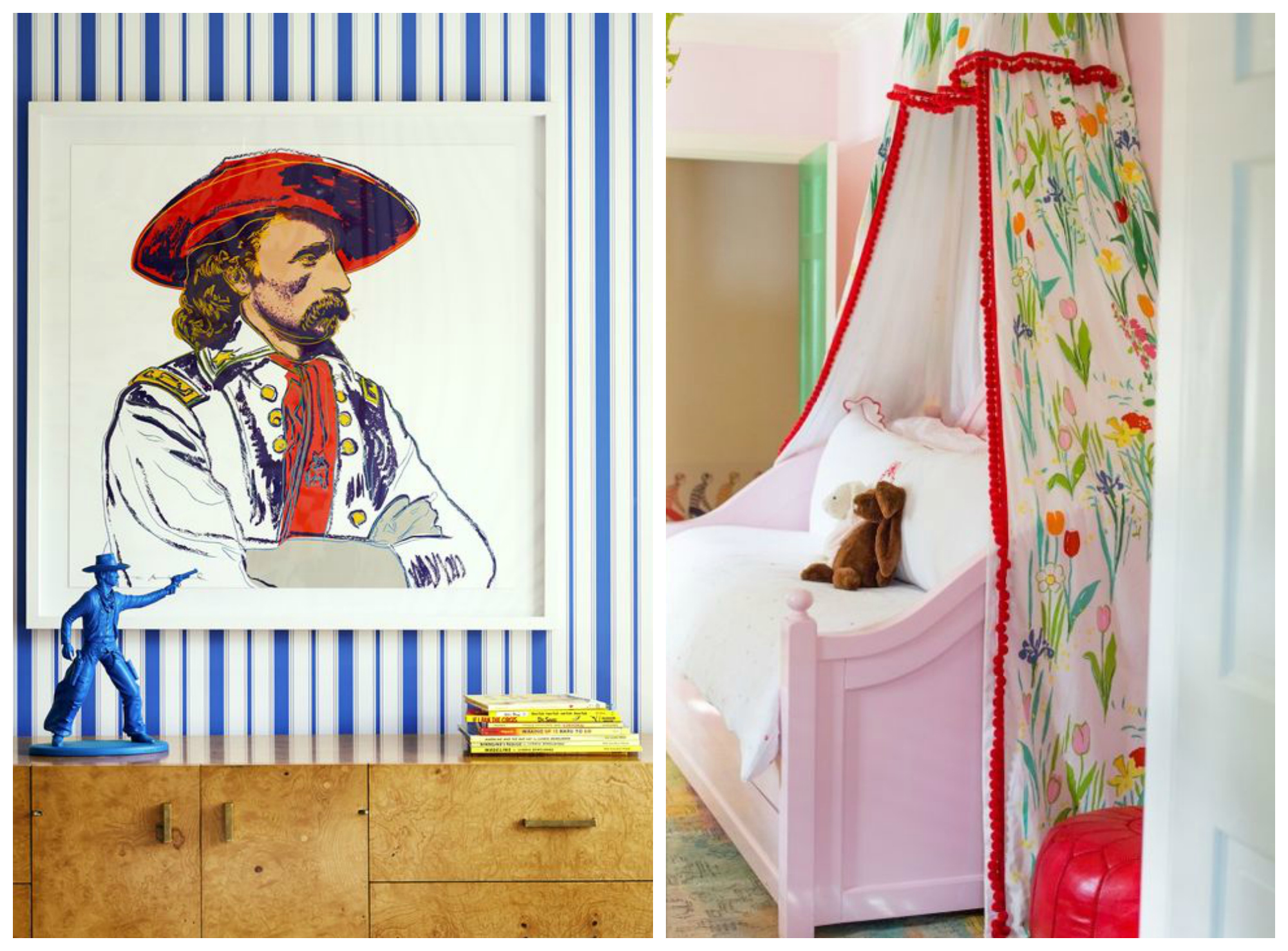 Left: I love everything about this little boy's room. Right: Oh, and I love everything about this little girl's room.
