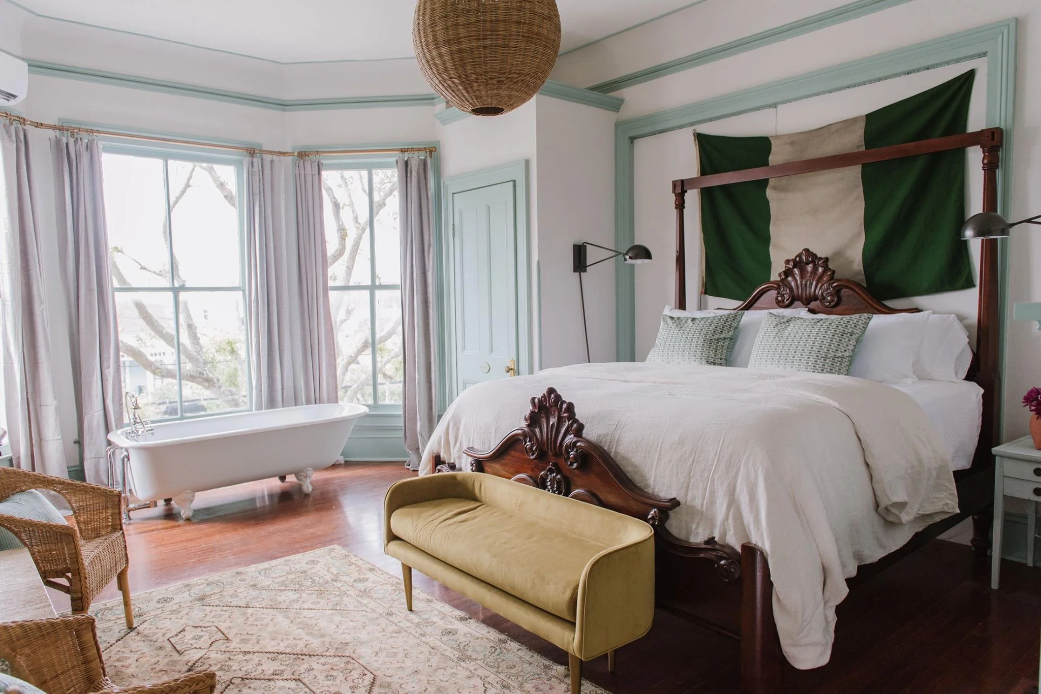"This room, aptly named The Preacher, is a token to the pastor and his wife who lived upstairs in this room during the 1950's and led a church on the main floor of the estate for local Galveston residents." Photo by Maggie Kloss / Source: Carr Mansion