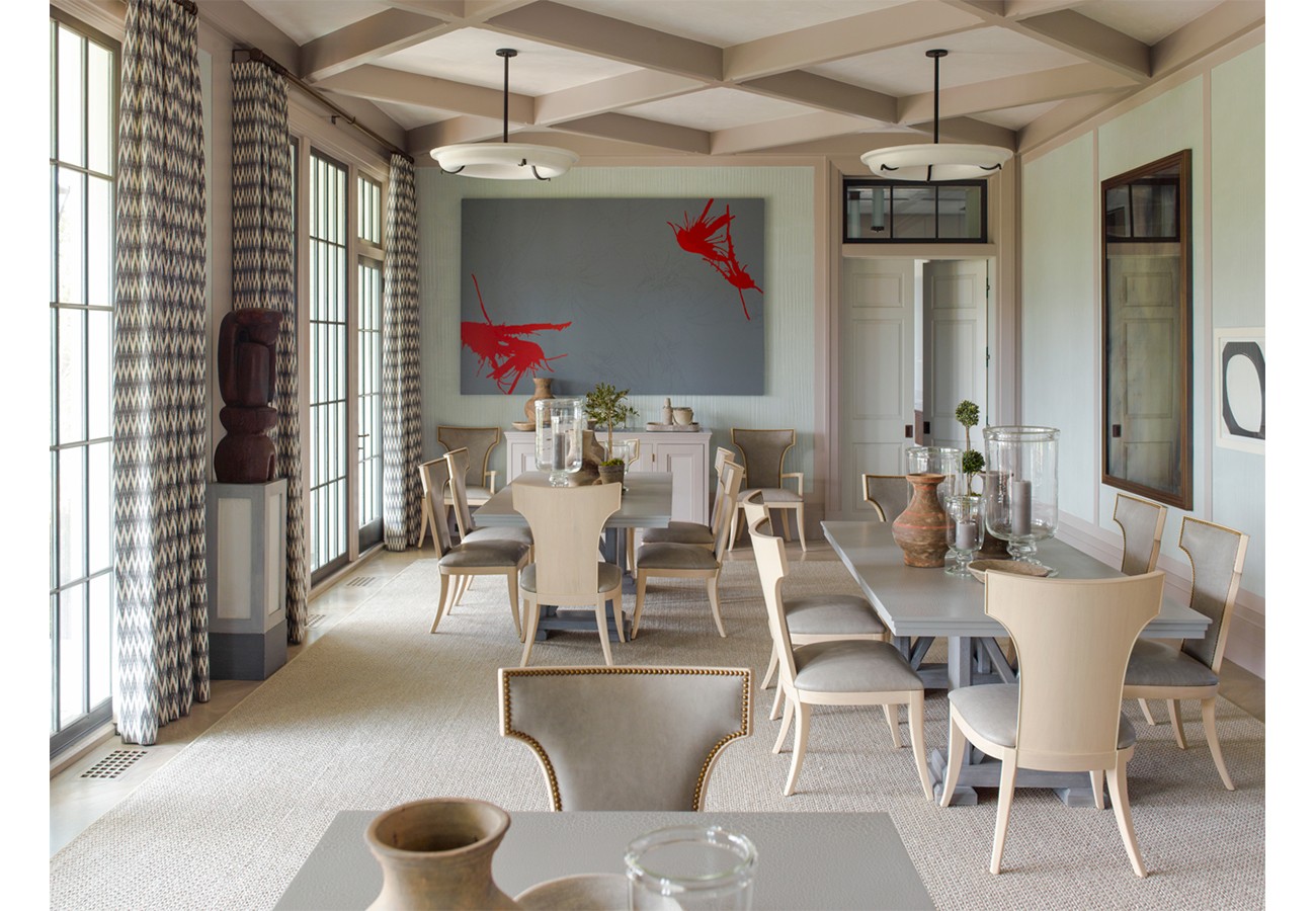 The space planning here is ingenious. Most people would say “Two full sized dining tables in one space? How ever could we make that work?” Steven turned this oversized room into an amazing space to host and entertain.