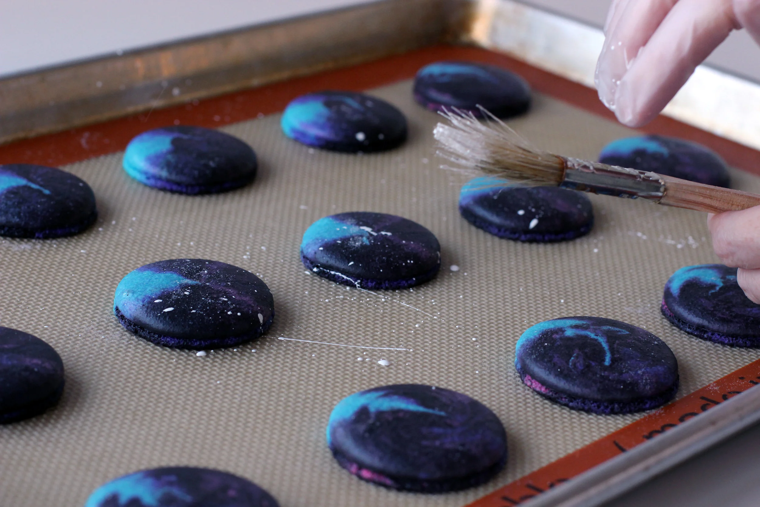 Step 5.1: Paint Splatter the macarons (optional).