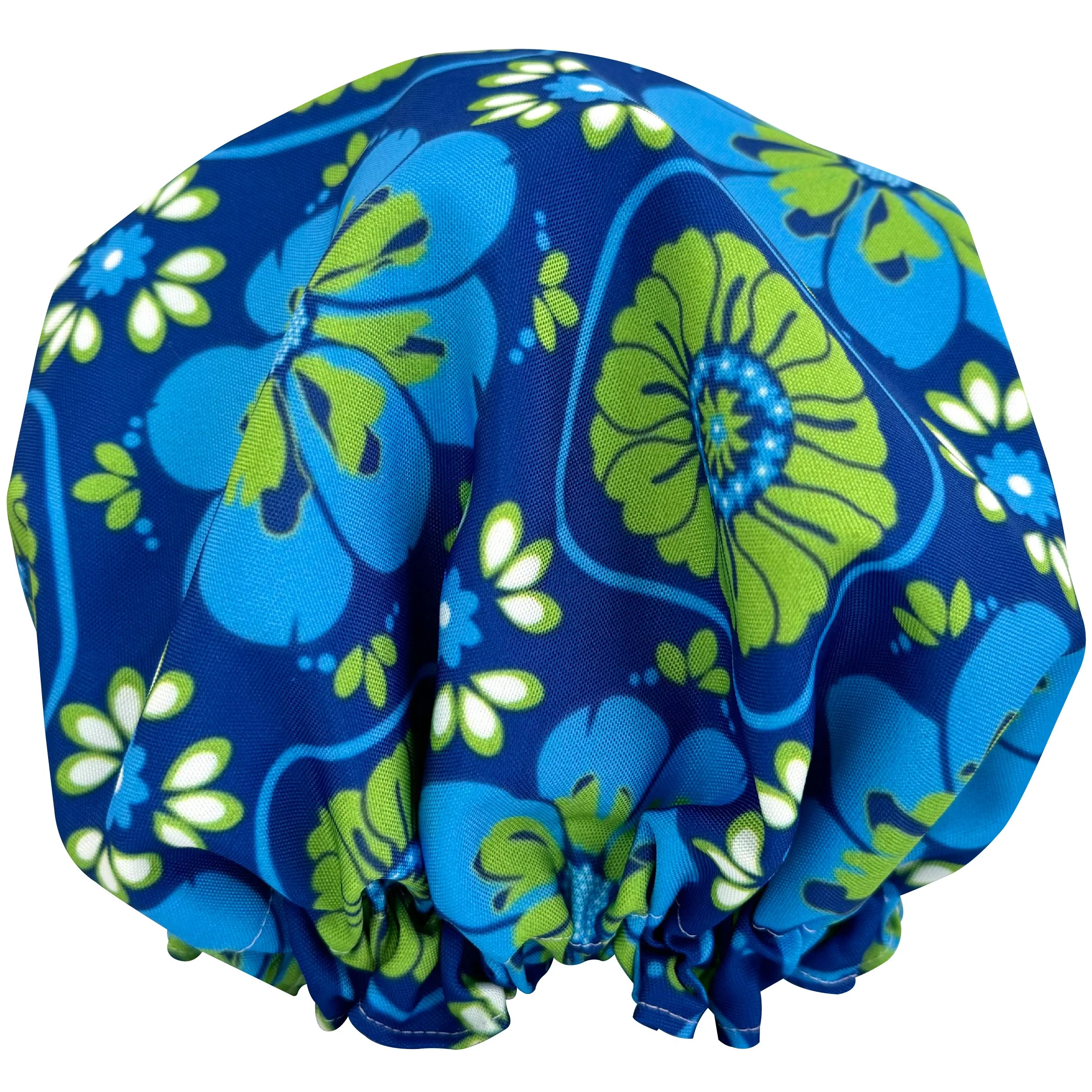 Shower Cap Royal Blue and Lime Floral Pattern.jpg