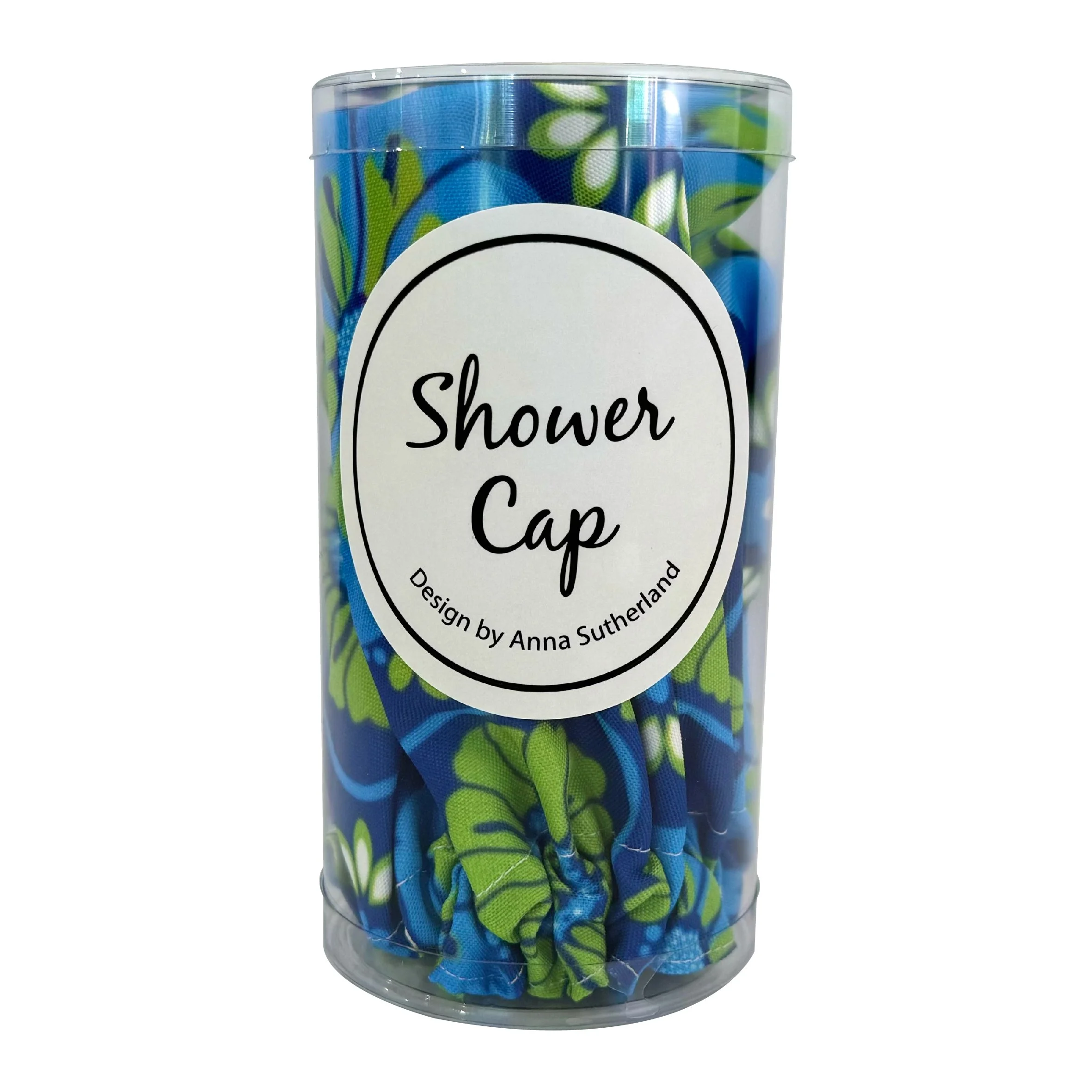 Shower Cap Royal Blue and Lime Floral Pattern Tube.jpg