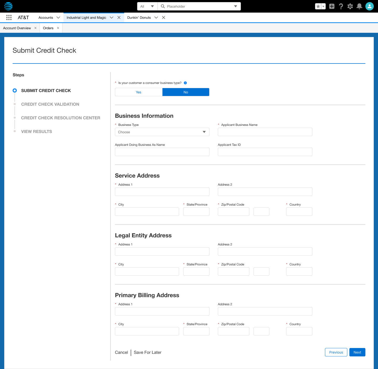 Credit Check - Screen 1:  Basic information