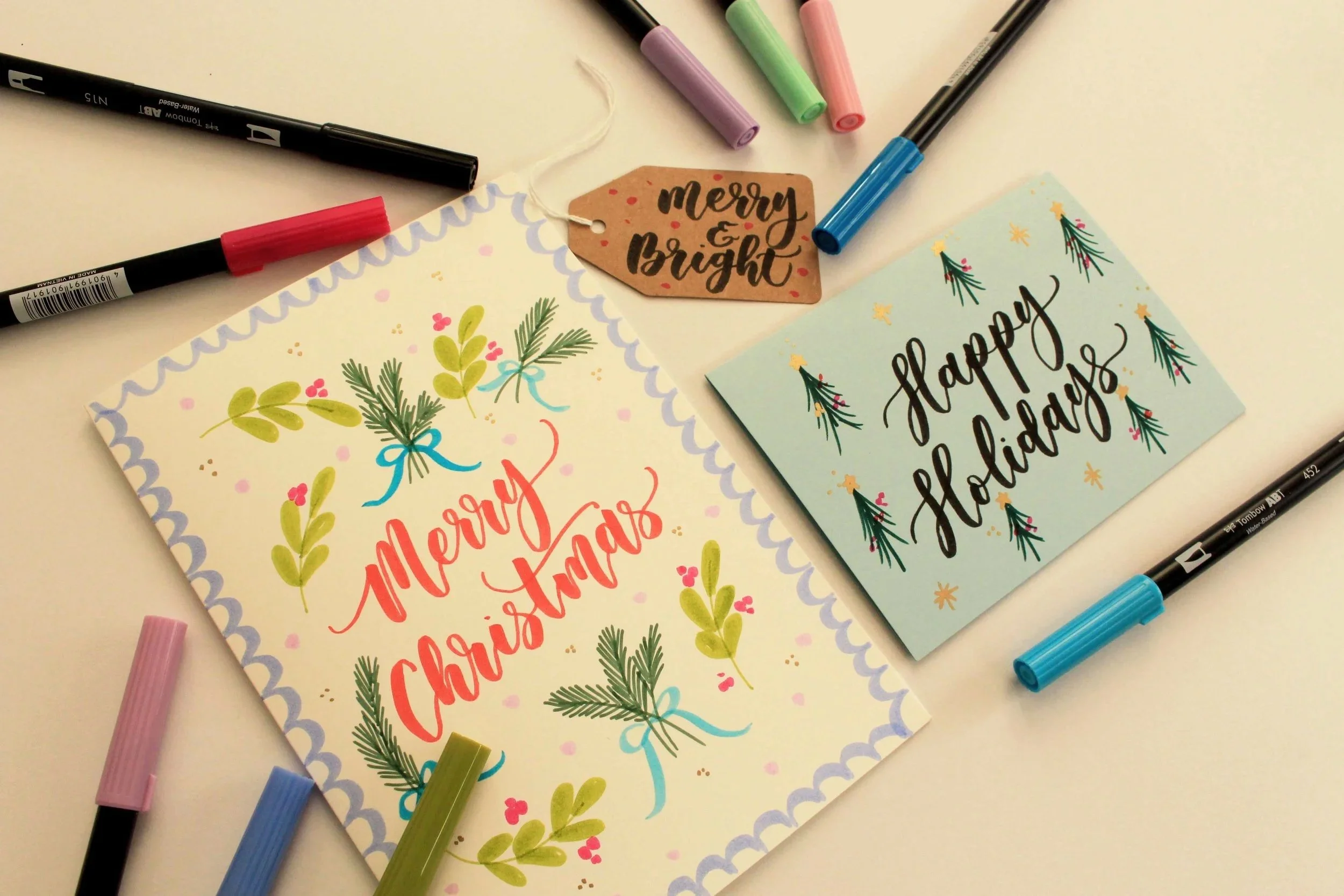 hand lettered Christmas cards from a beginners workshop