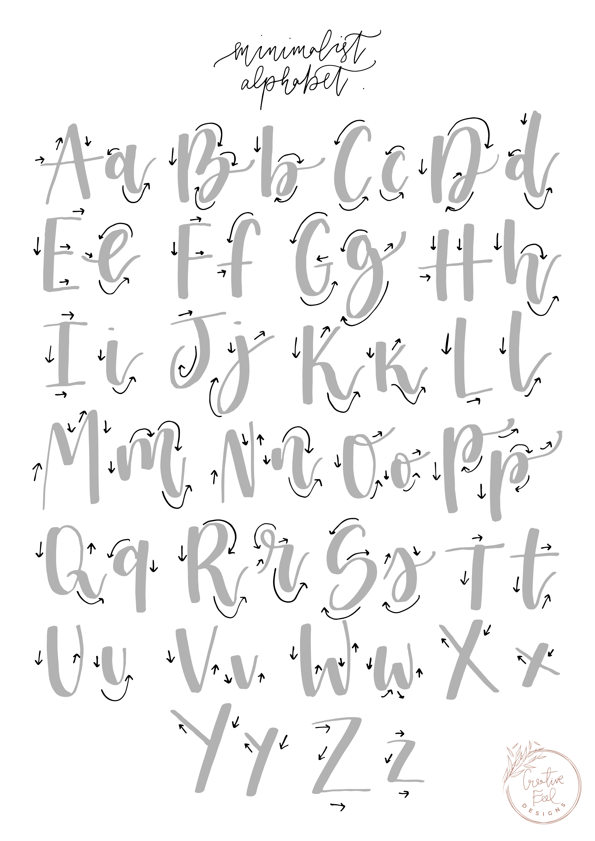 Free Brush Lettering Practice Sheet - Minimalist Alphabet - Modern  Calligraphy Kits and Classes, Calligraphy Inks