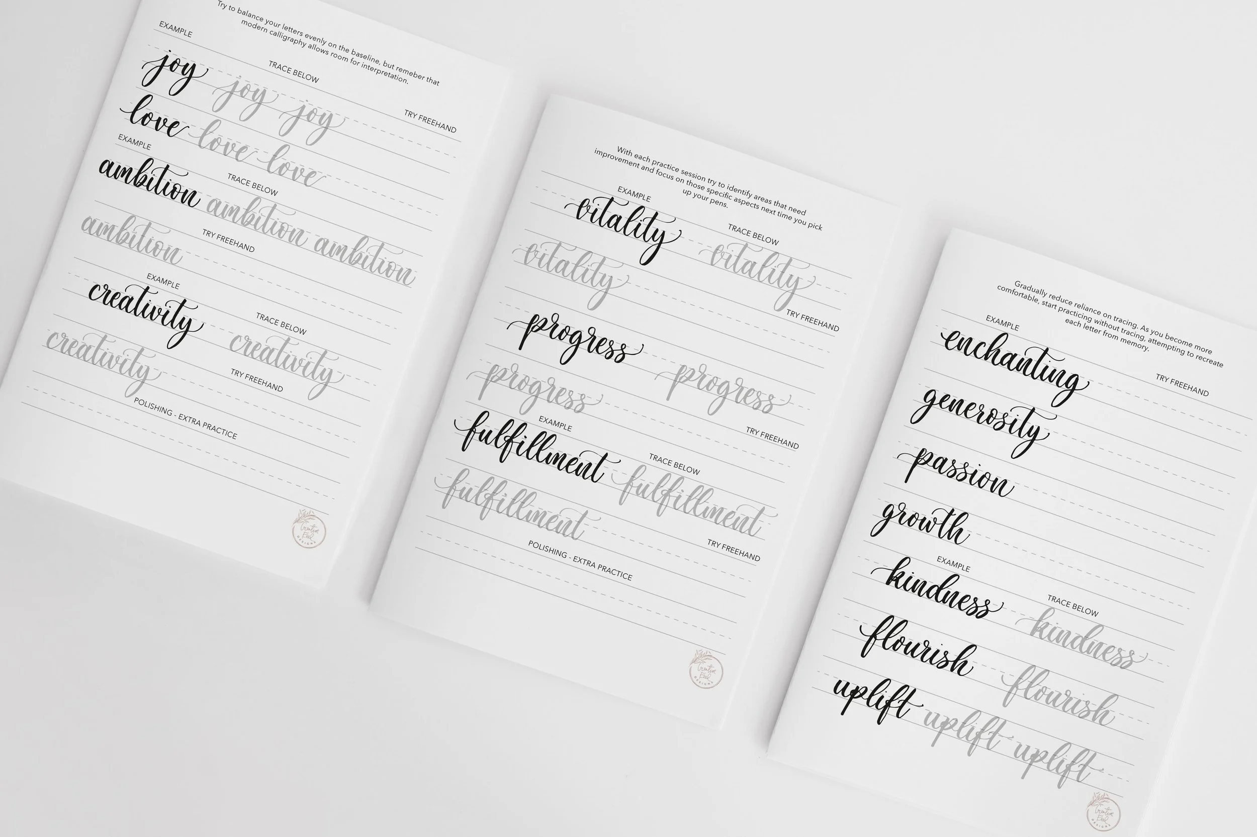 dip pen calligraphy alphabet practice with structured learning layou