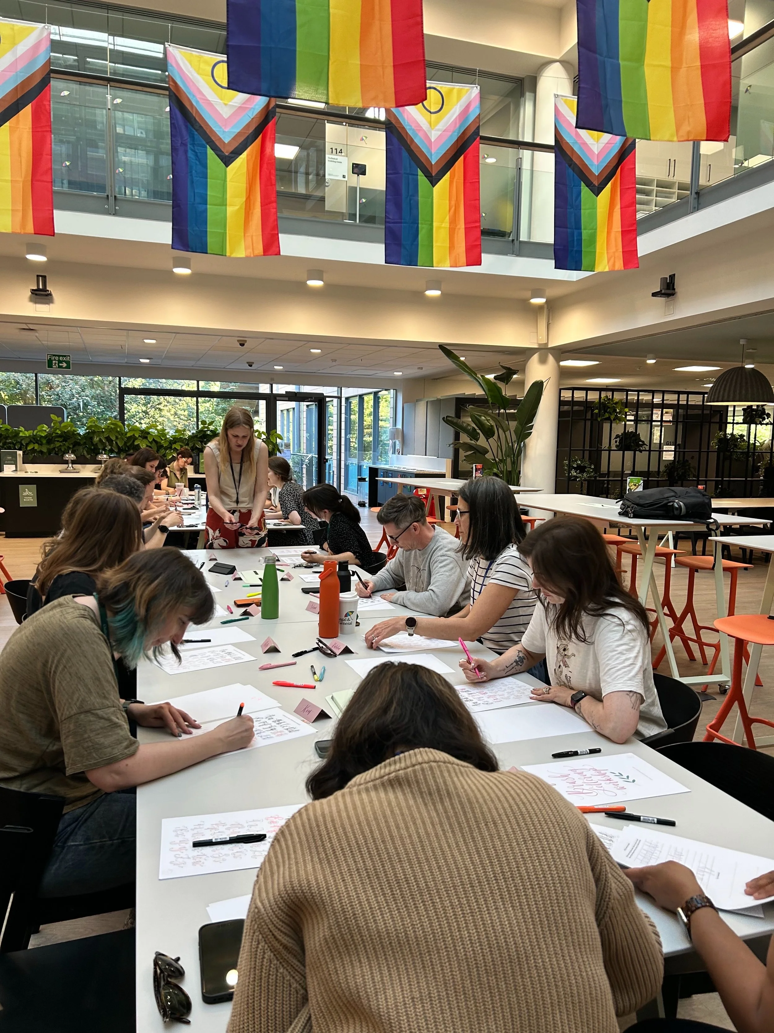 A few photos from a recent modern calligraphy workshop I had the pleasure of teaching at Legal &amp; General.

There&rsquo;s something really lovely about watching a room full of people put their emails, meetings and to-do lists aside for a little wh