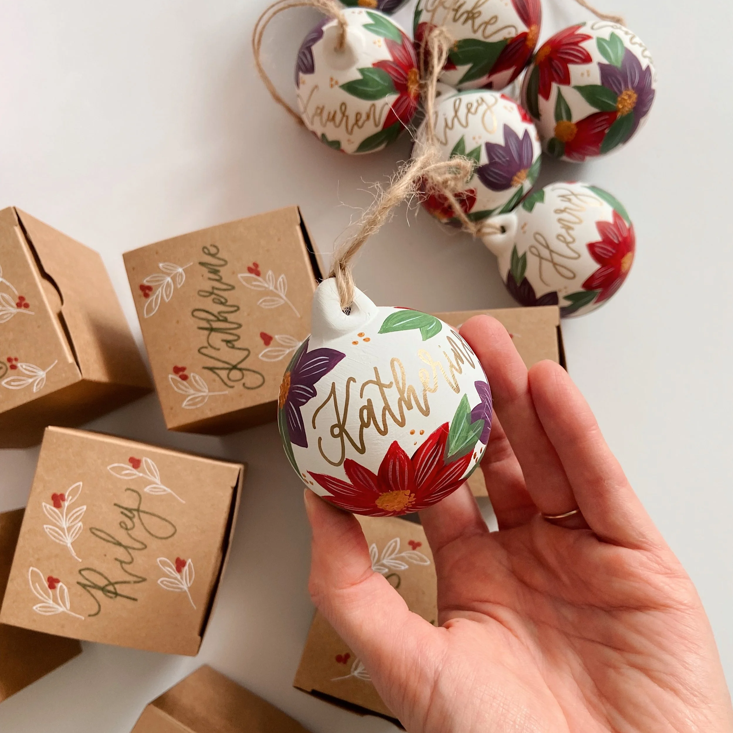 finished personalised christmas baubles ready to gift