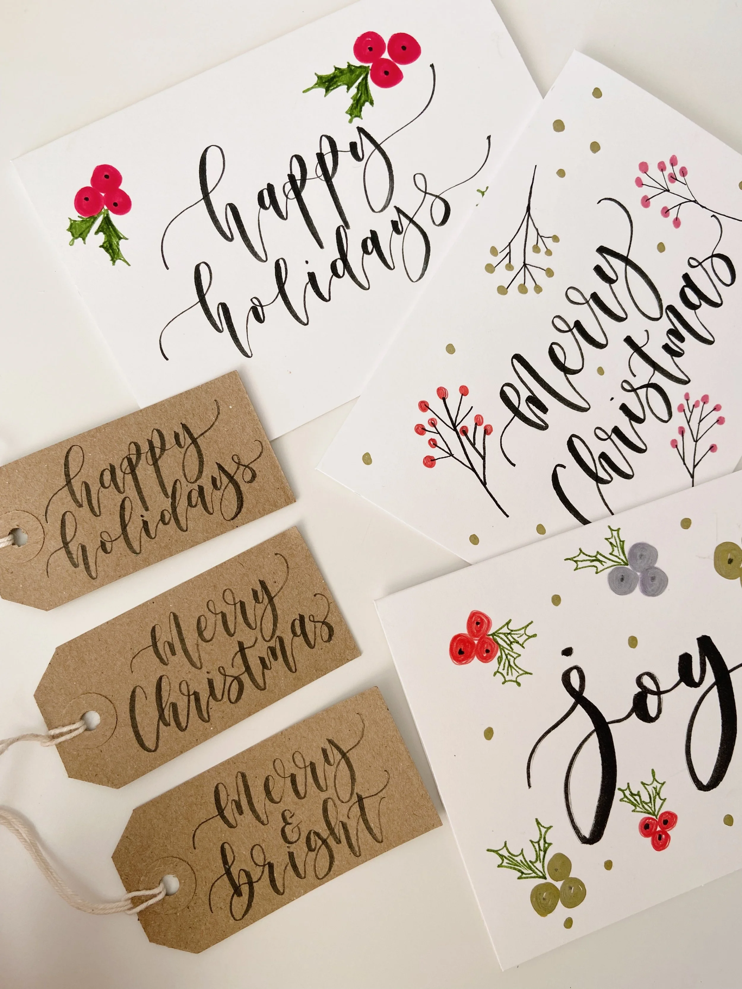 brush lettered christmas card created in a beginners class