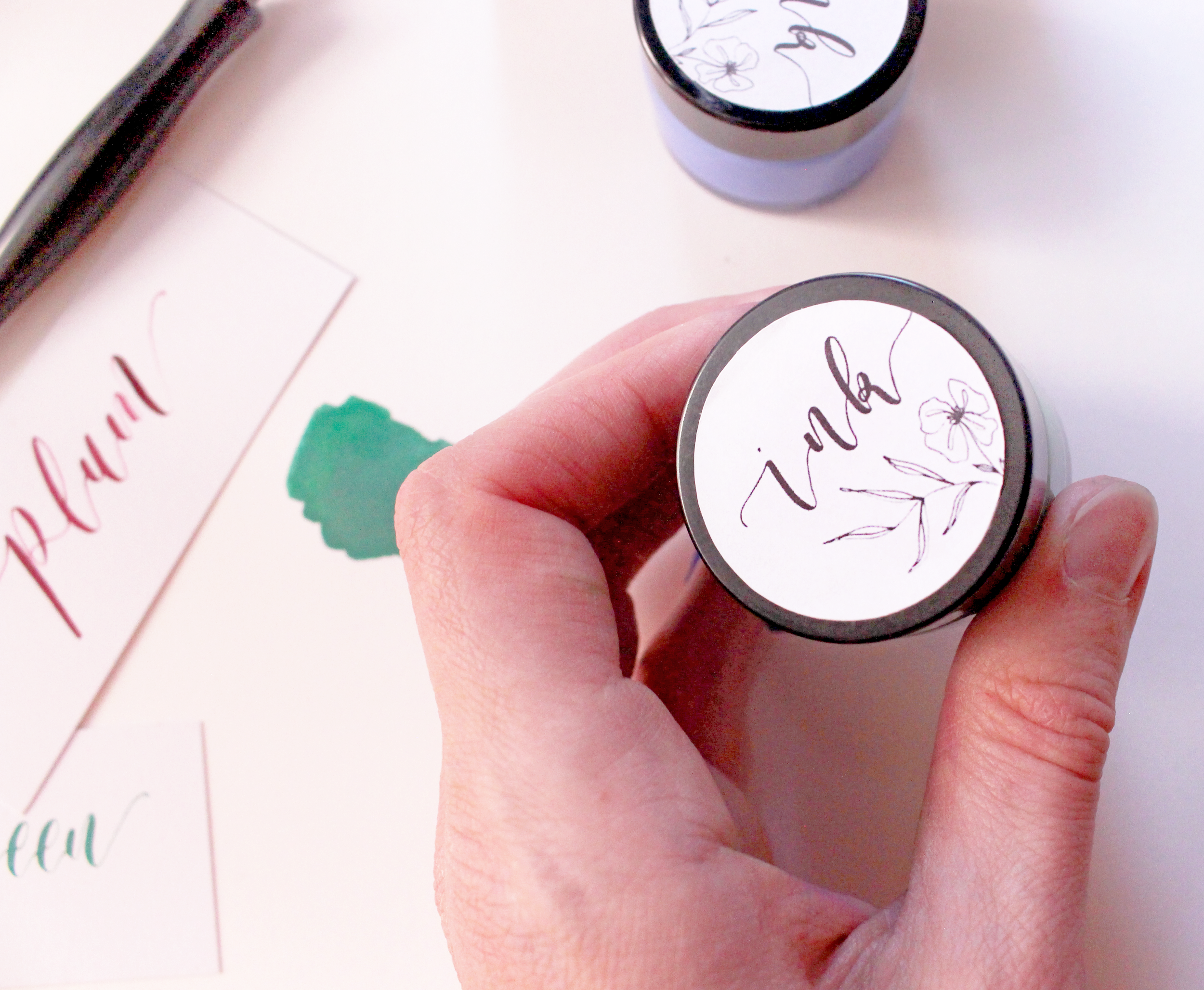 Calligraphy ink jars – handmade spring colours for dip pen use