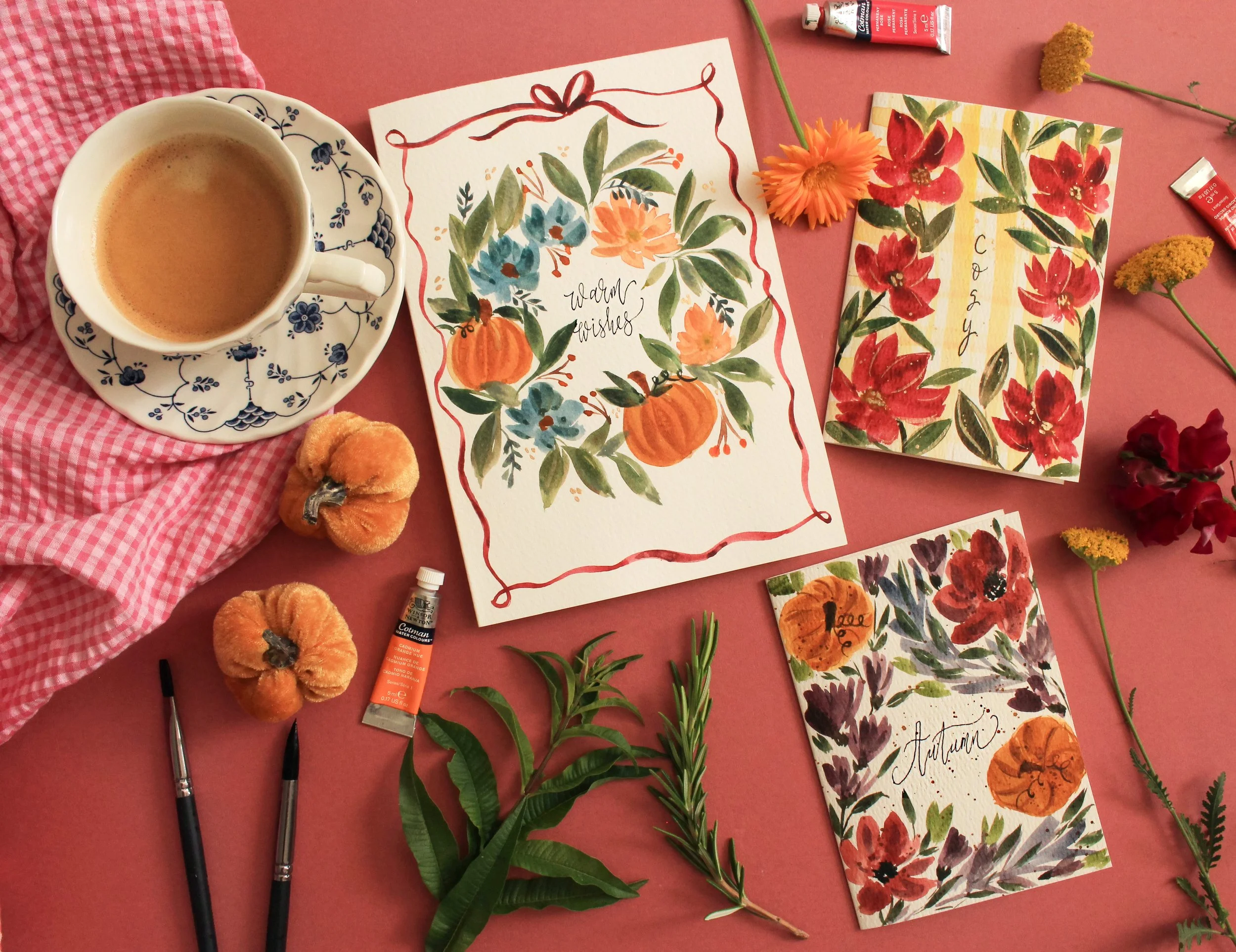 Online autumnal watercolour greeting card workshop donation based