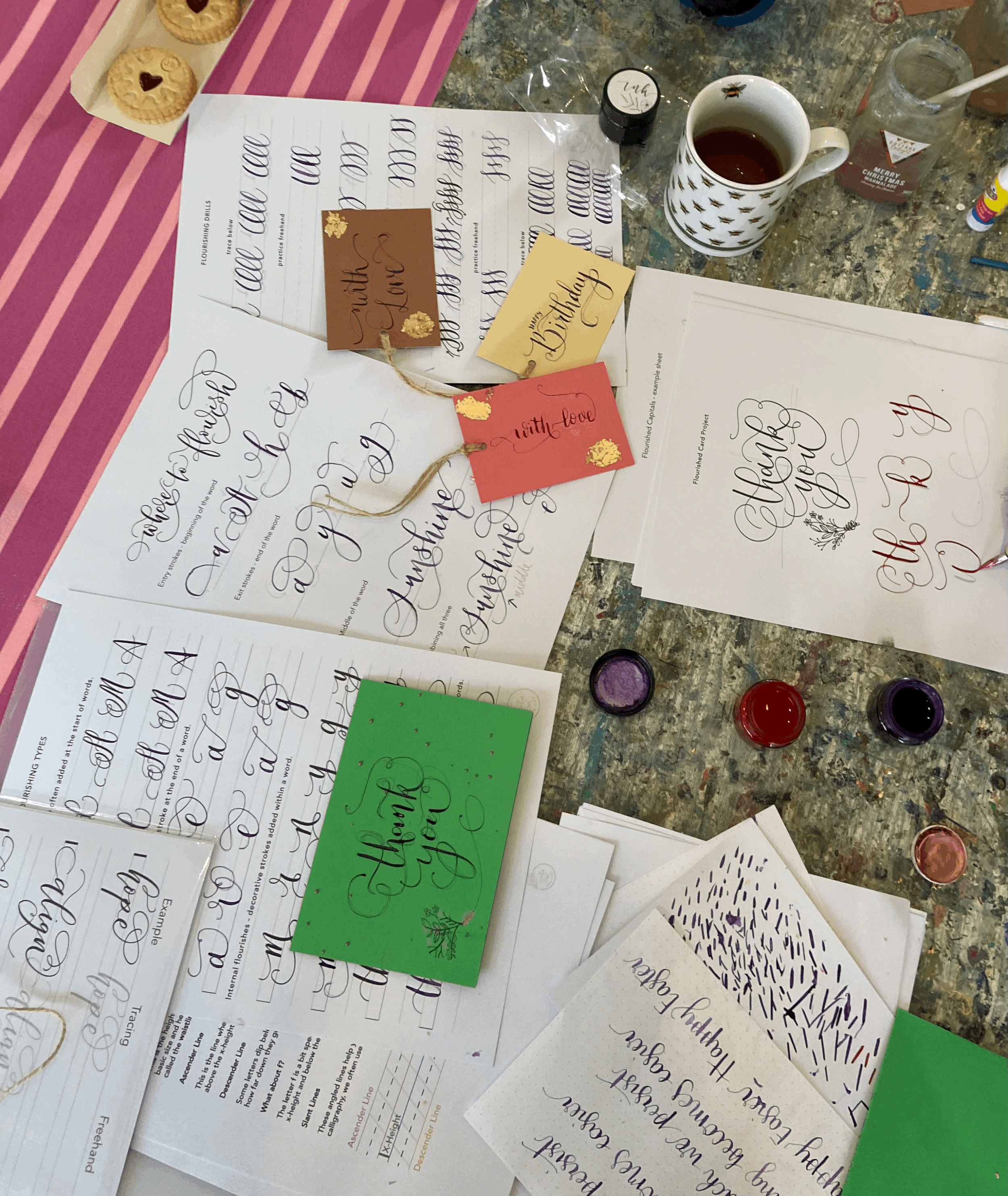 Modern calligraphy with decorative flourishes in progress