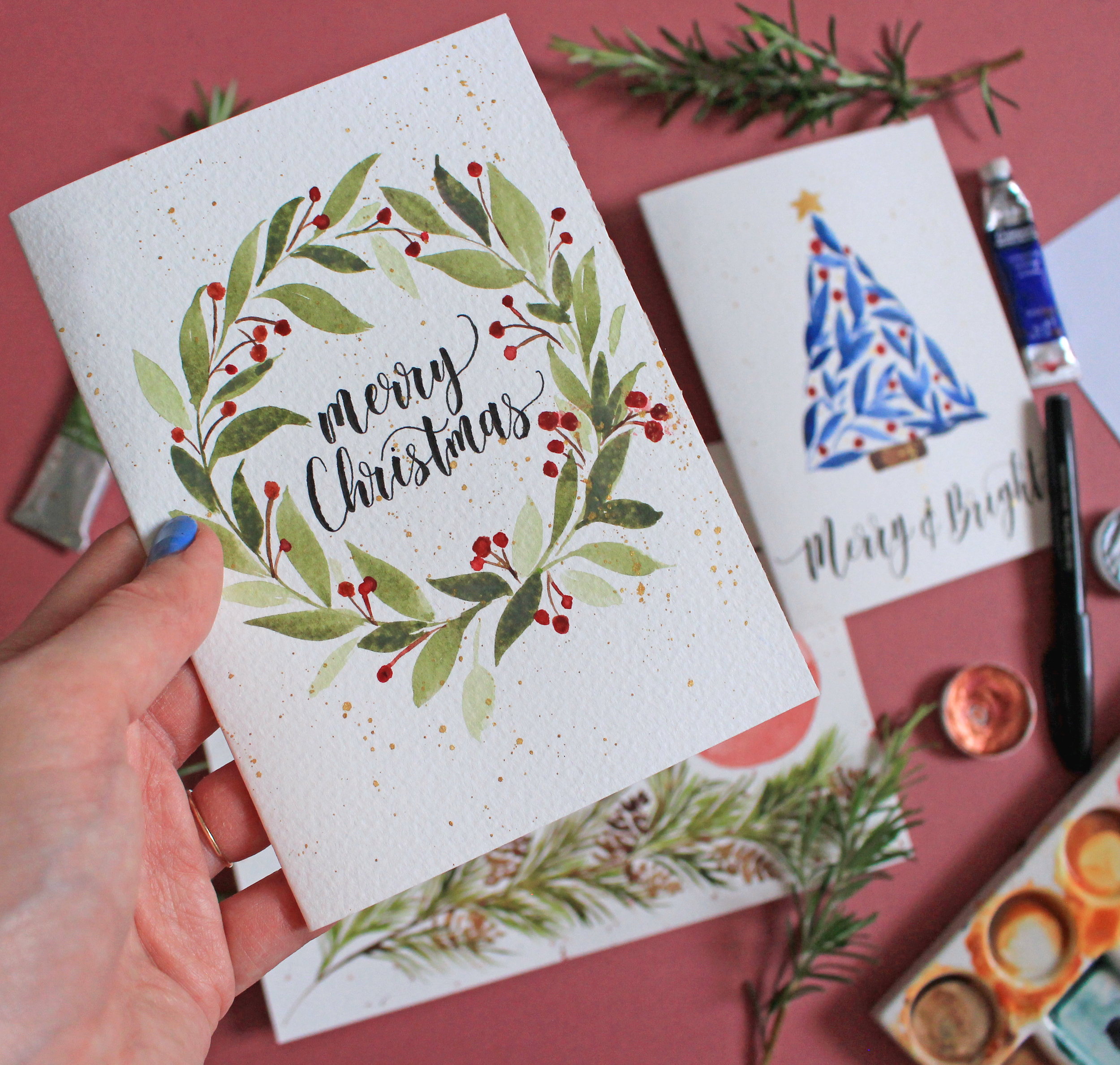Christmas Cards Painted During a Watercolour Workshop