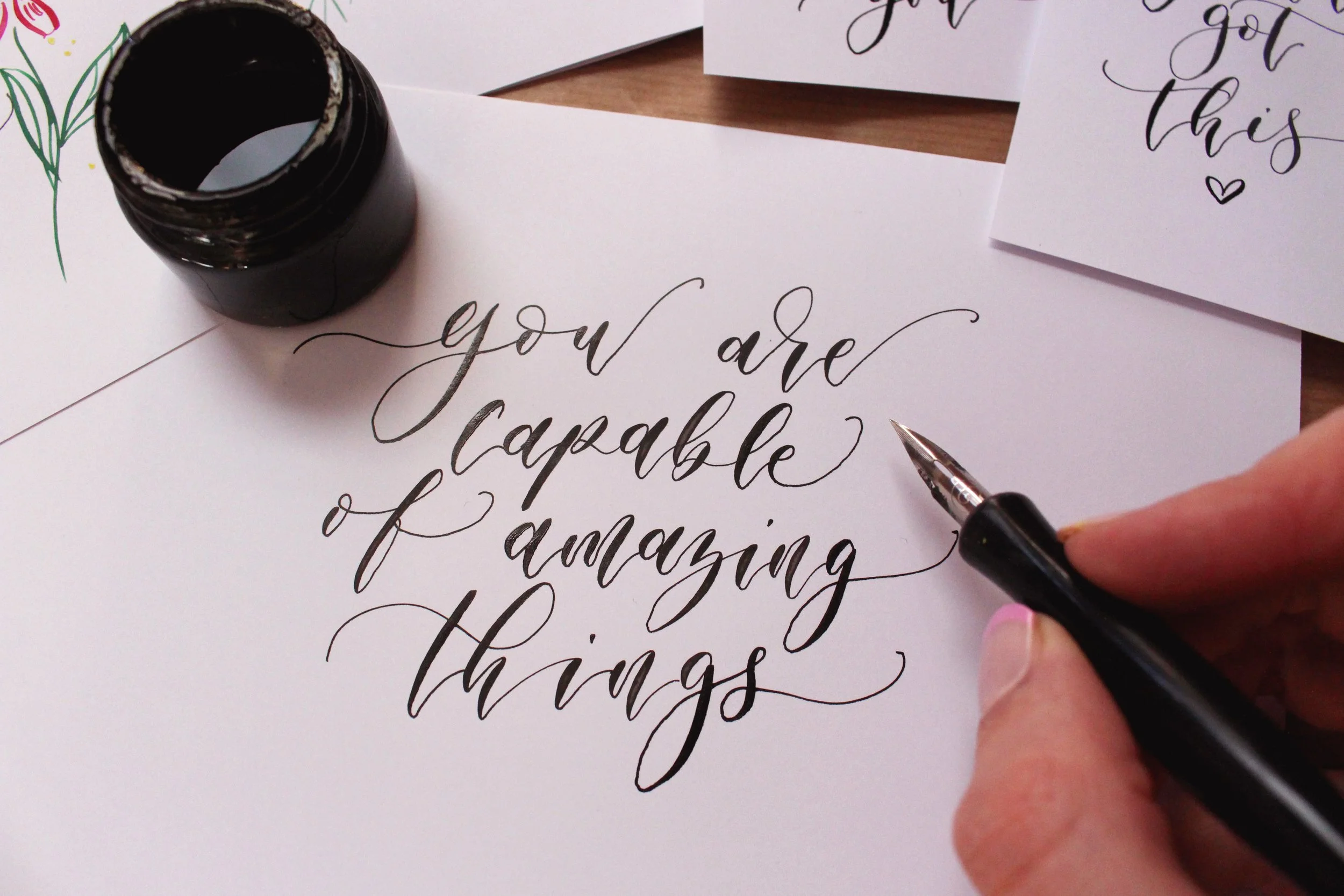 Beginner dip pen calligraphy workshop in Hove with ink, nibs, and guided lettering practice