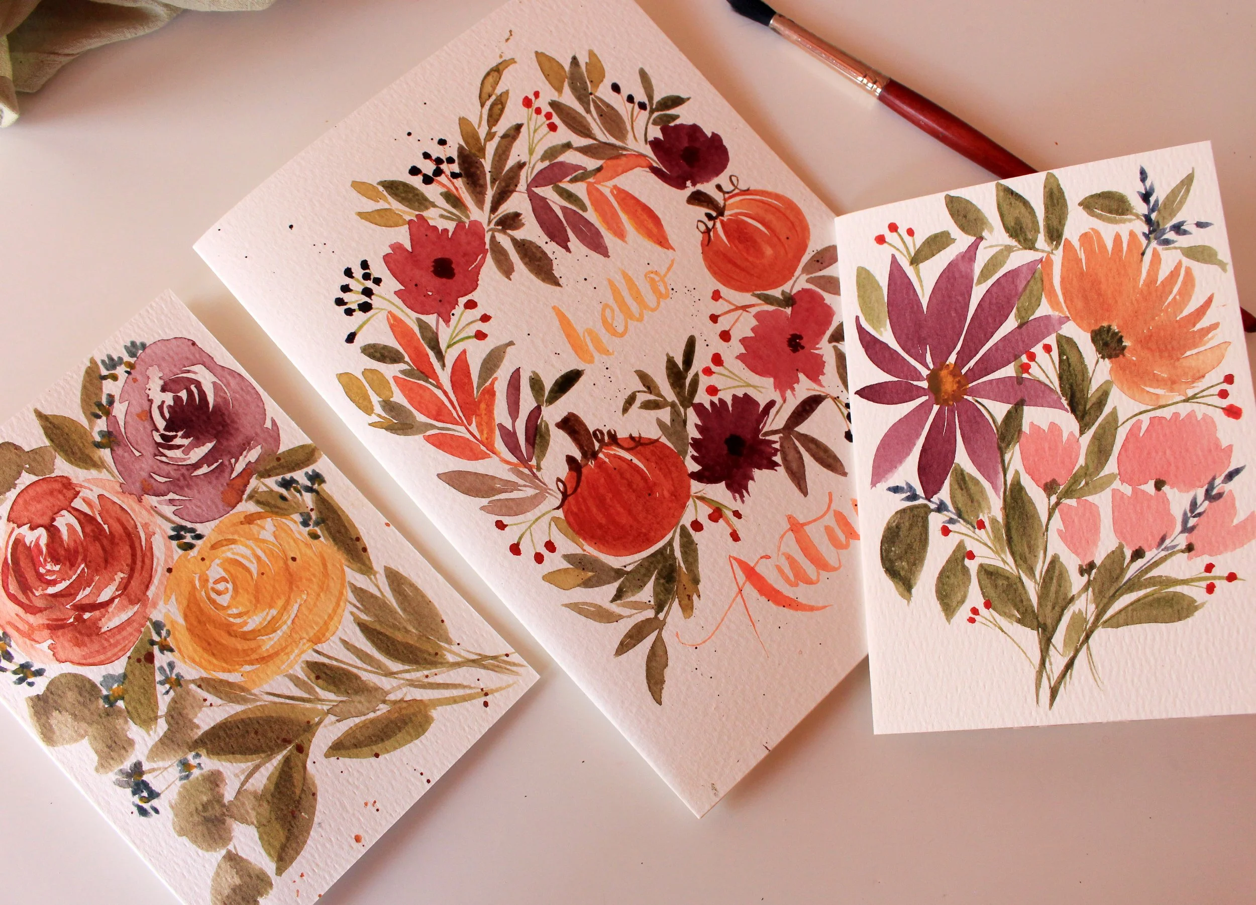 autumnal flower watercolour cards for the beginners workshop