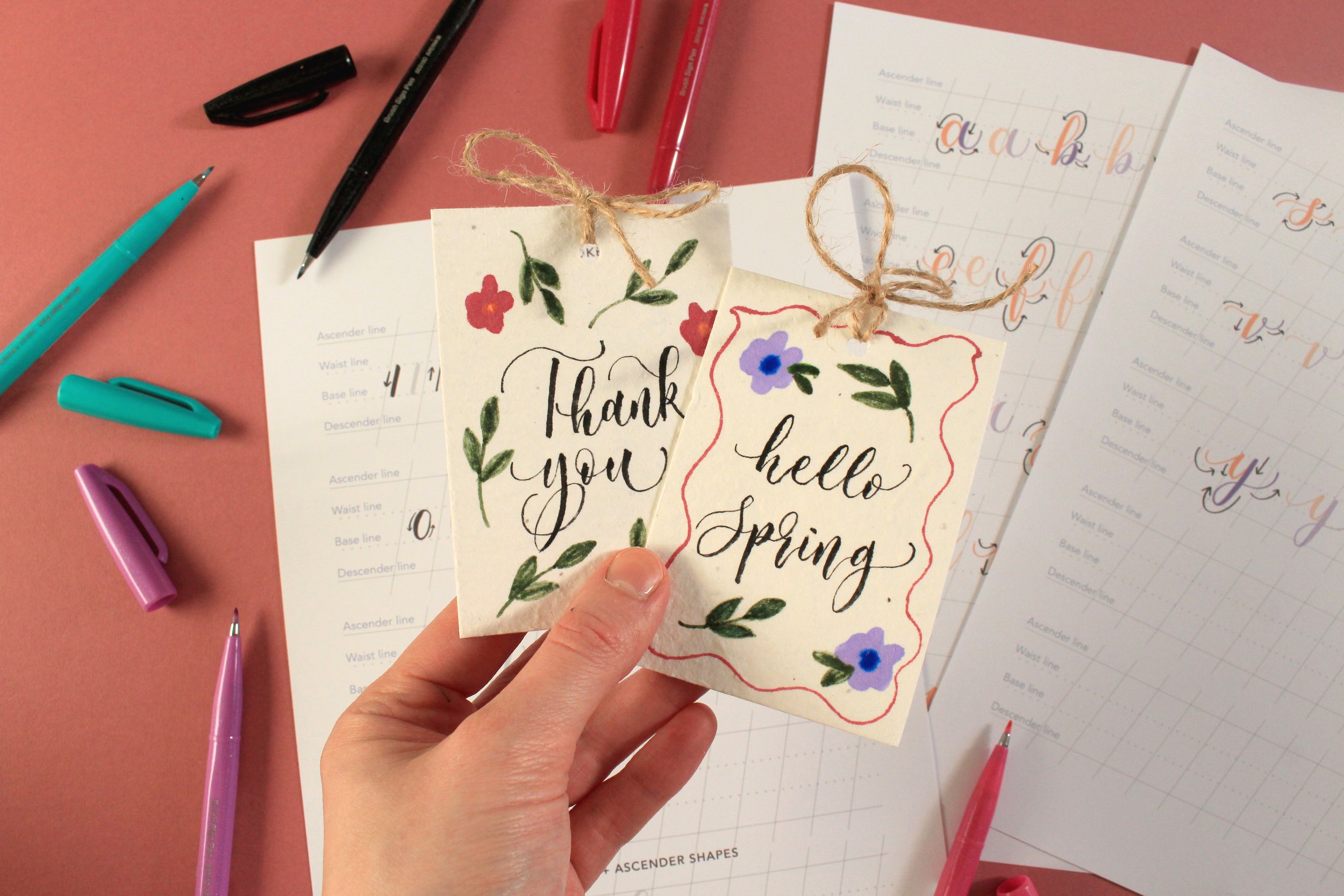 Beginner brush calligraphy workshop in Newhaven using colourful pens at Hillcrest Centre East Sussex