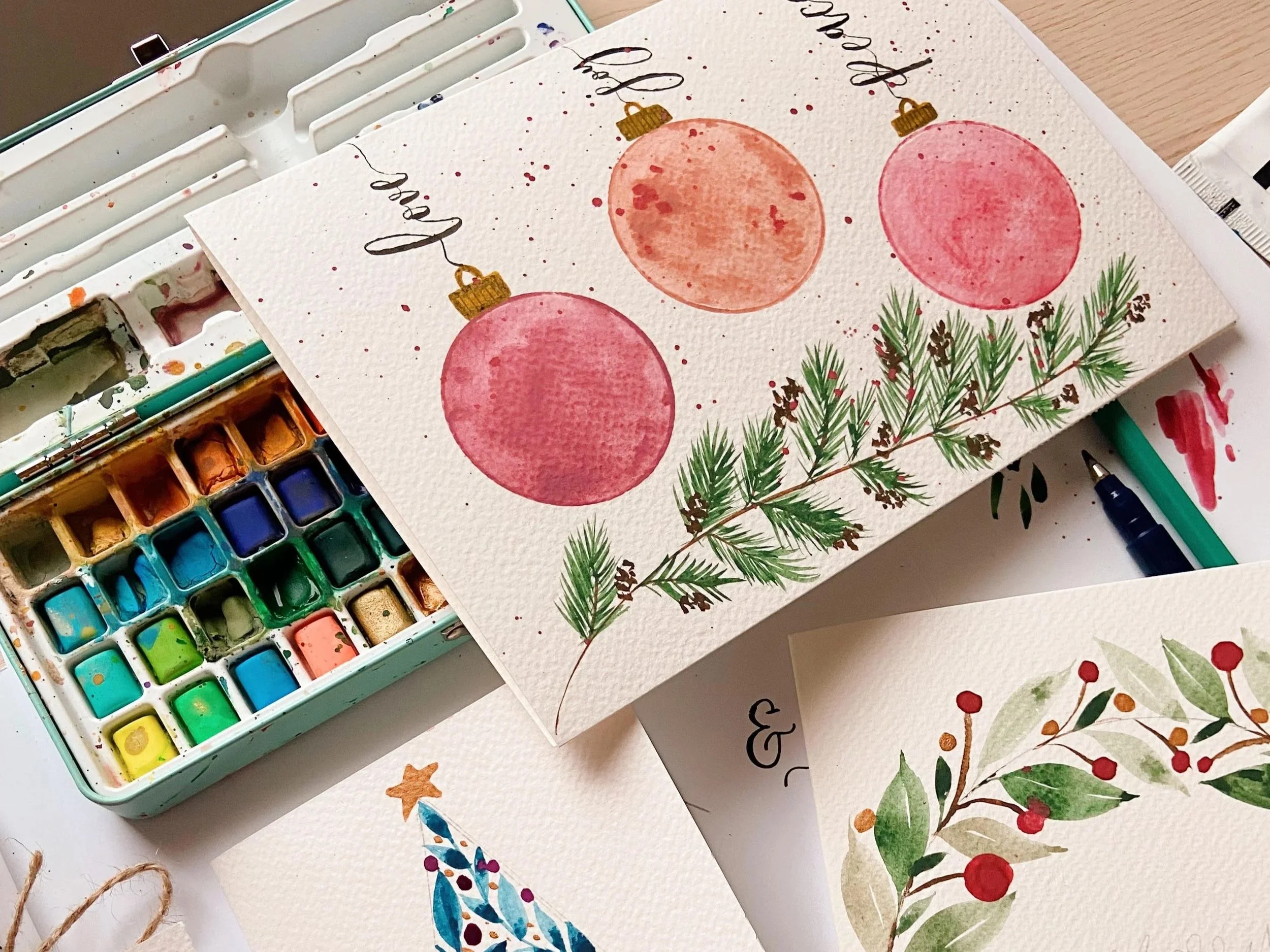 Festive calligraphy and watercolour card-making workshop with modern brush lettering