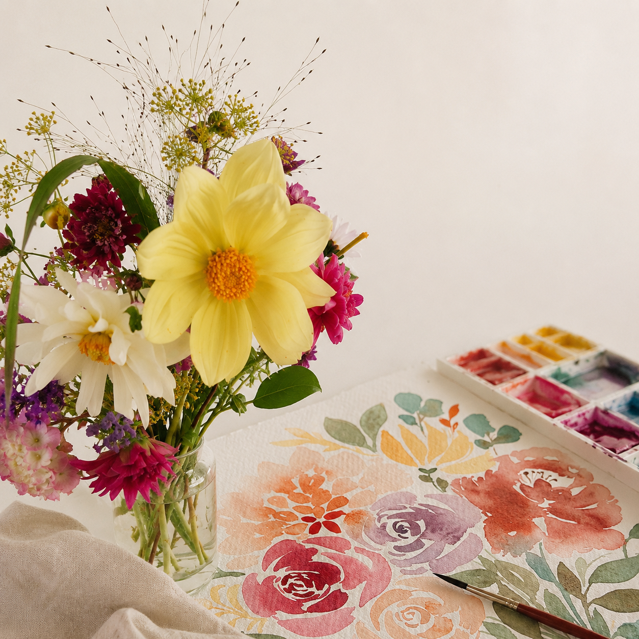 Mindful floristry retreat with loose watercolour painting