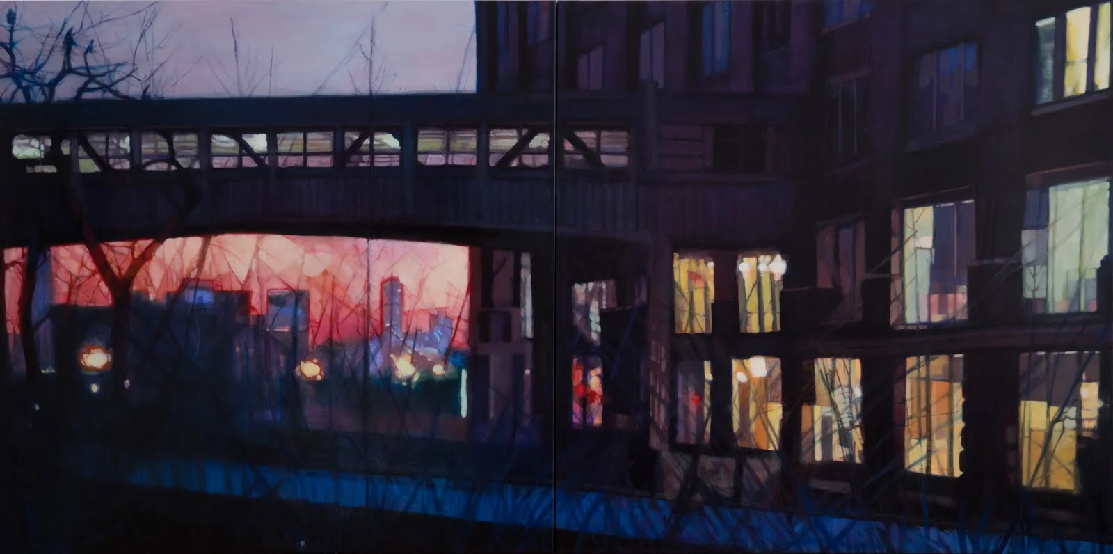 "High Line Overpass", oil on linen diptych, 42" x 84"
