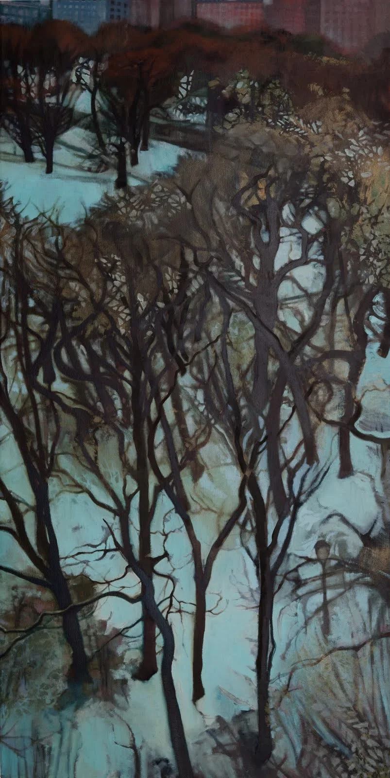 "Looking South (Central Park)", oil on linen, 44 x 22 x 2.5 in.