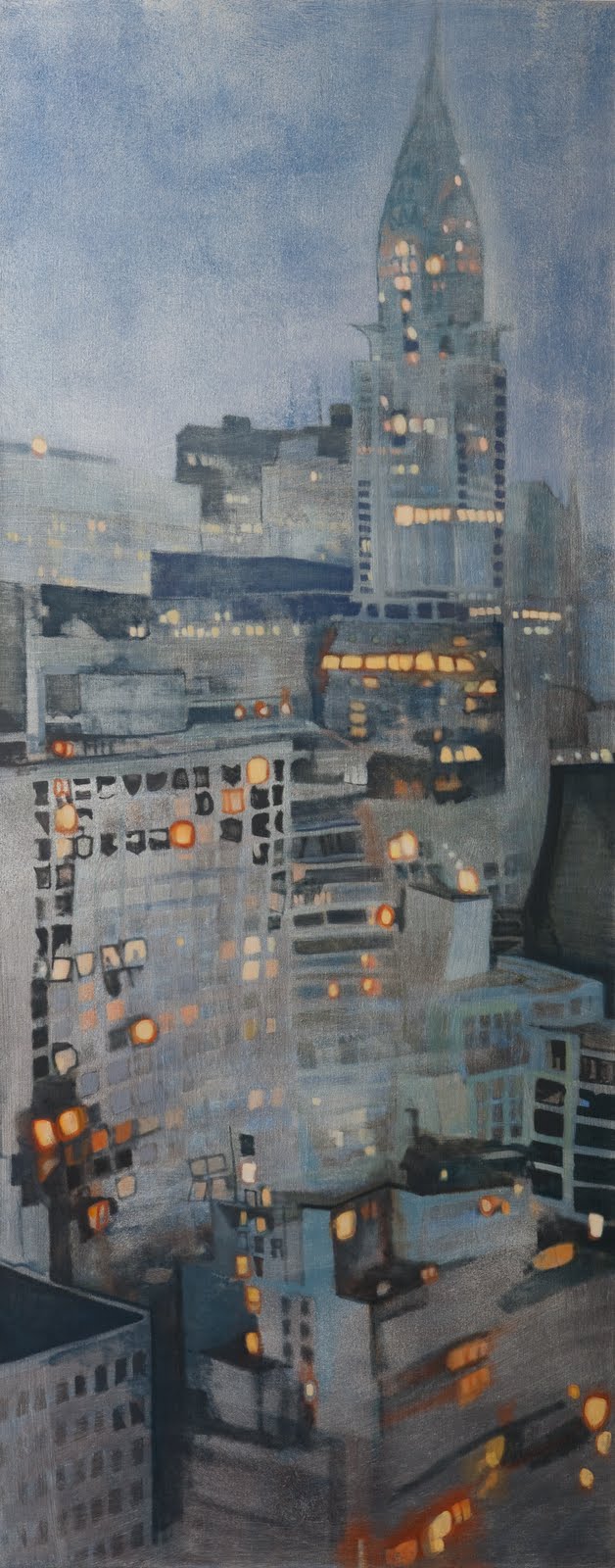 "Breaking the Grid (Chrysler Building)", oil on linen, 70 x 28 x 2.5 in.