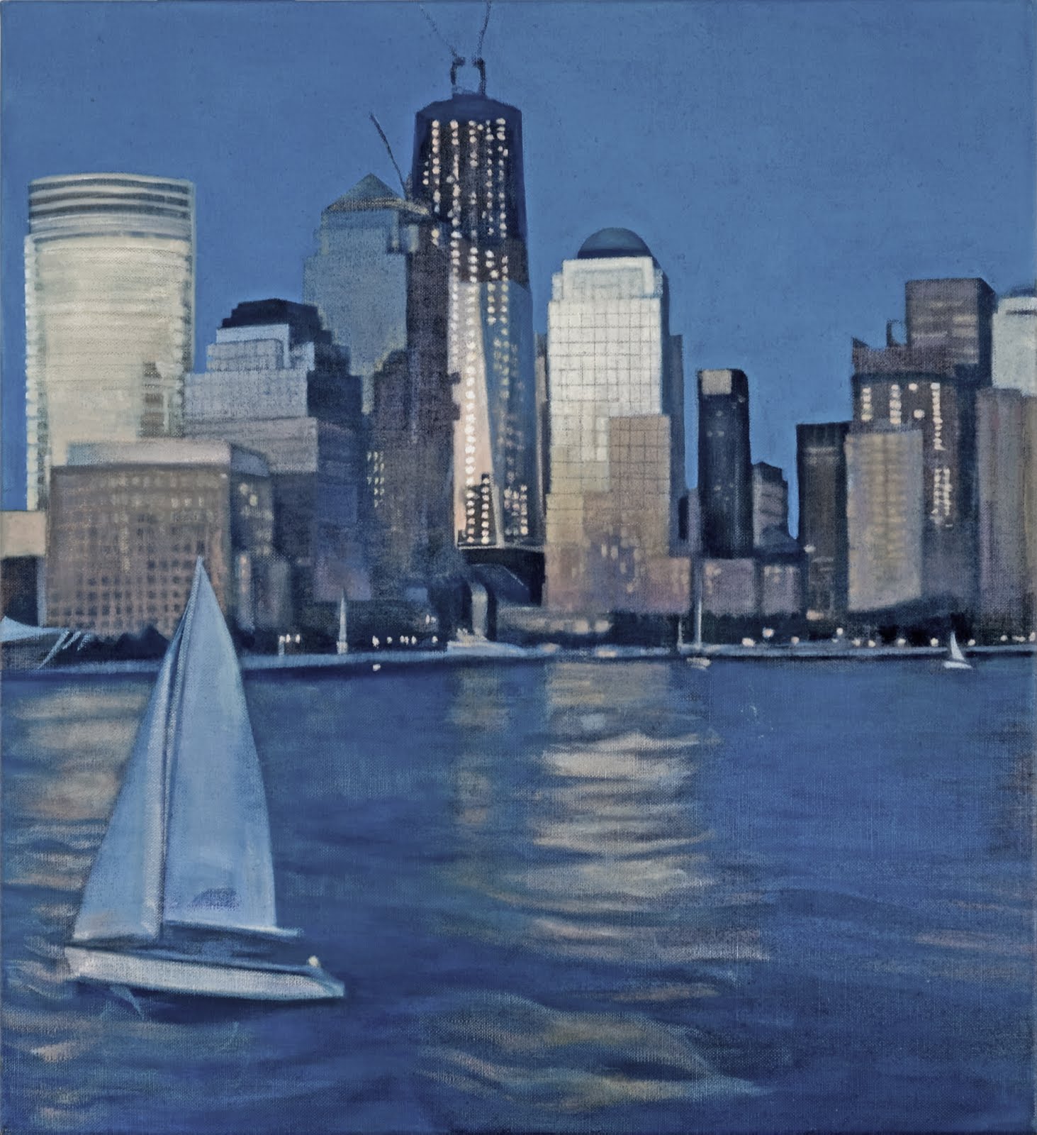"From the Ferry I (Upper New York Bay)", oil on linen, 20"x 20"