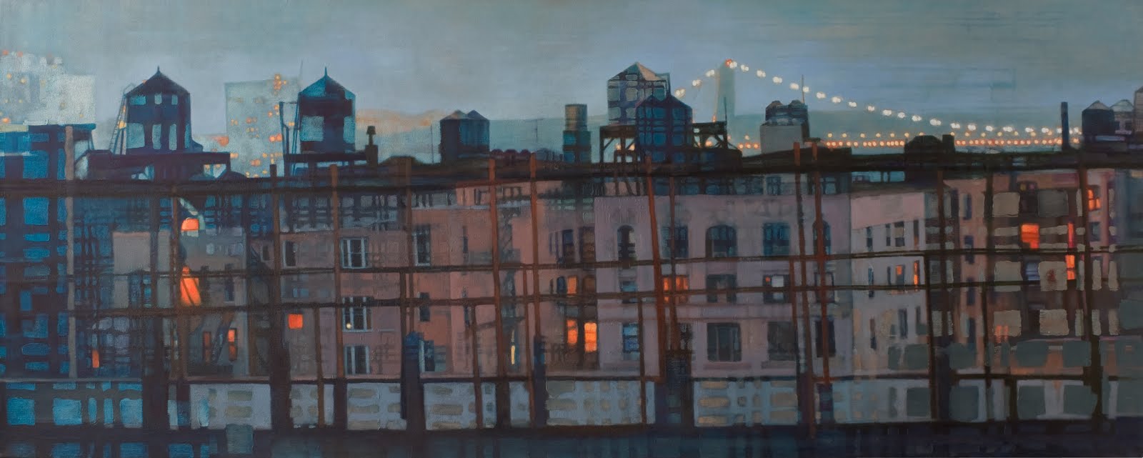 "Looking North (George Washington Bridge)", oil on linen, 28 x 70 x 2.5 in.