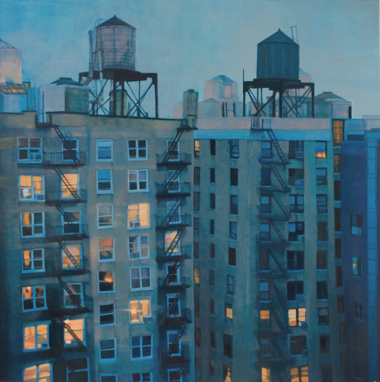 ”Watertower Blues“, oil on linen, 44 x 44 x 2.5 in.