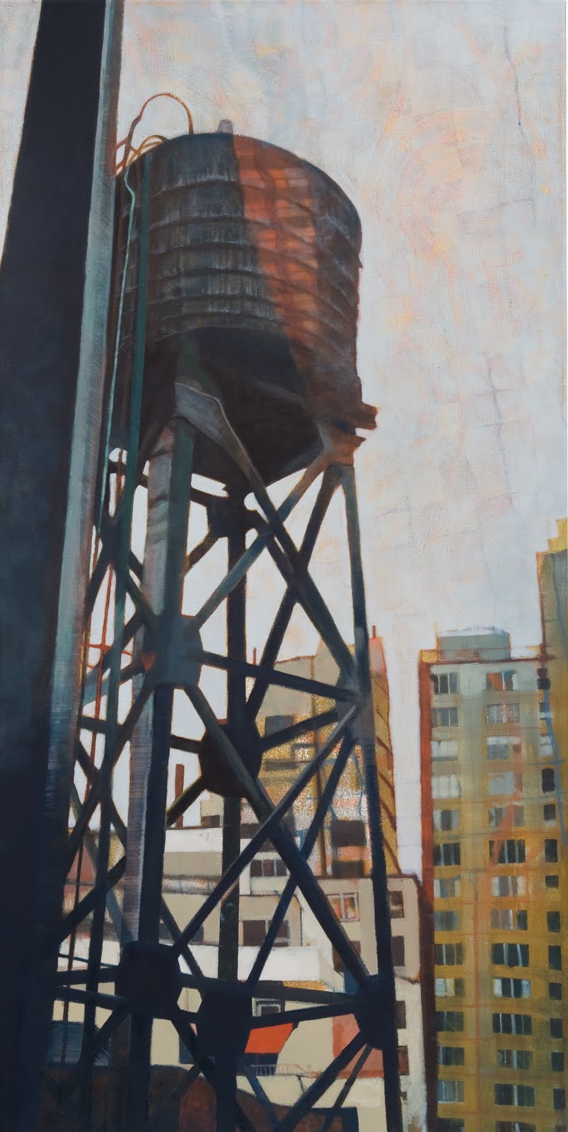 "57th St. Watertower", oil on linen, 44 x 22 x 2.5 in.