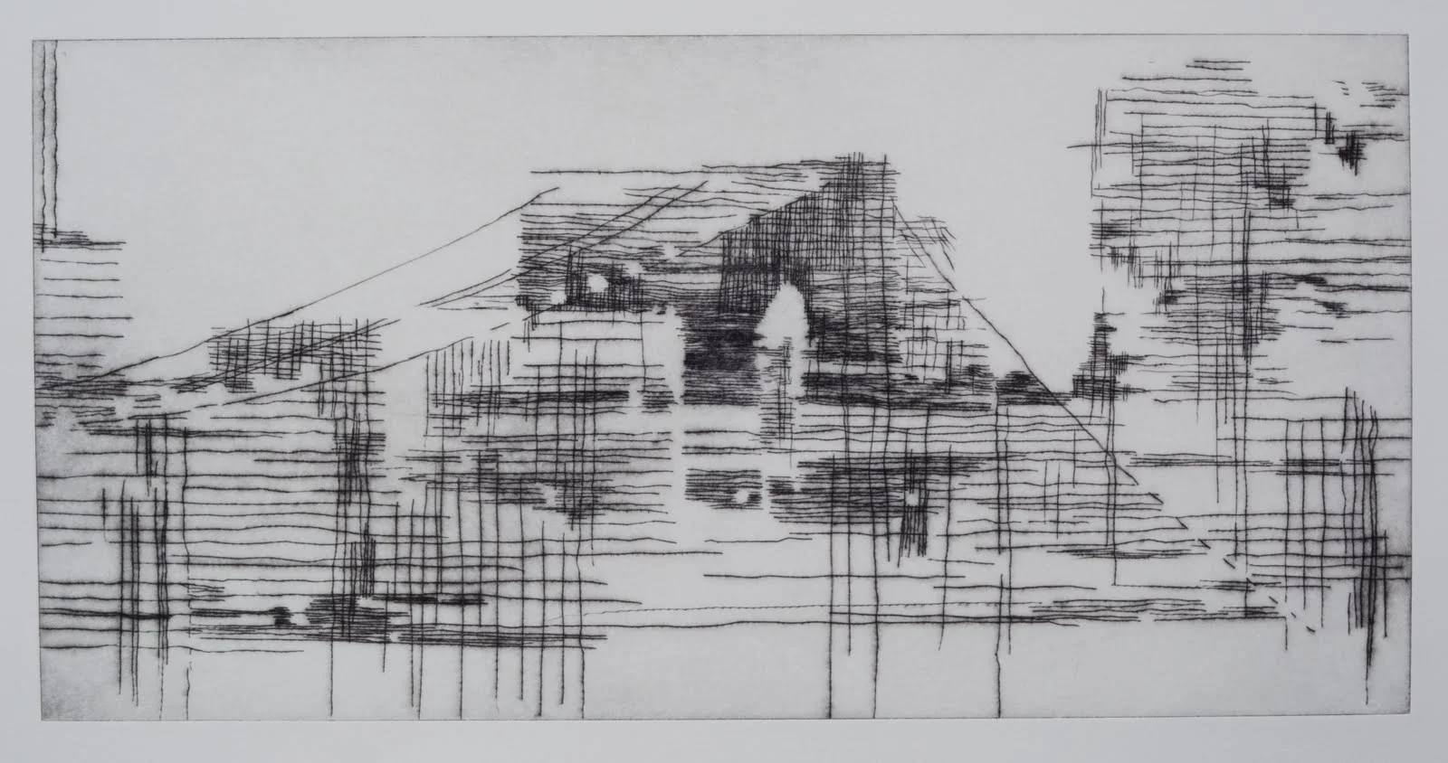 "Building a Bridge II (matrix)", drypoint and monotype, 12 x 24 in.