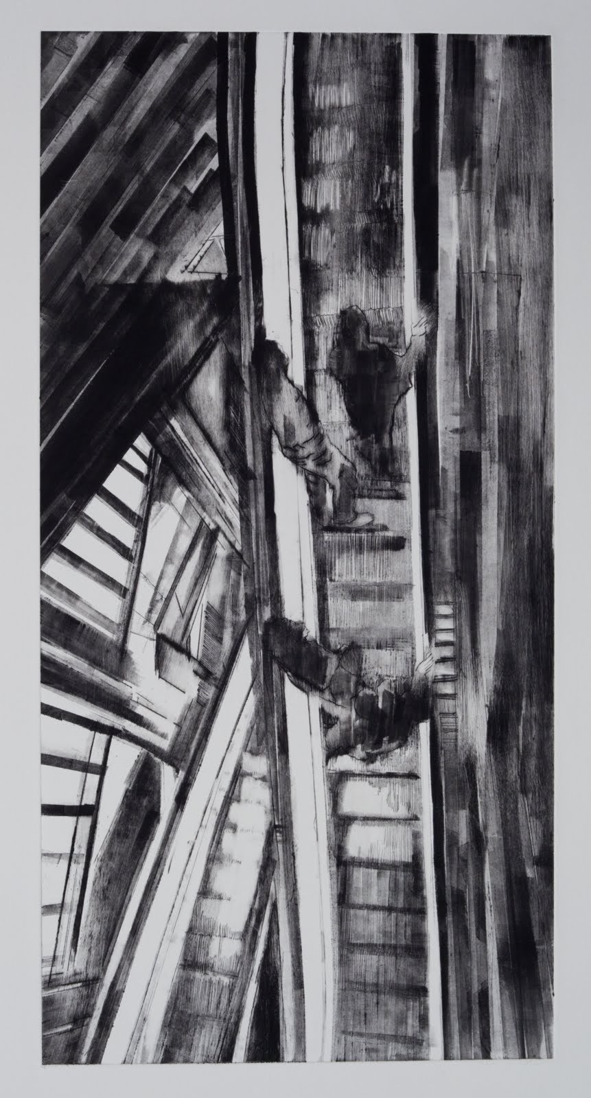 "Coming and Going (2/5)", drypoint and monotype, 24 x 12 in.