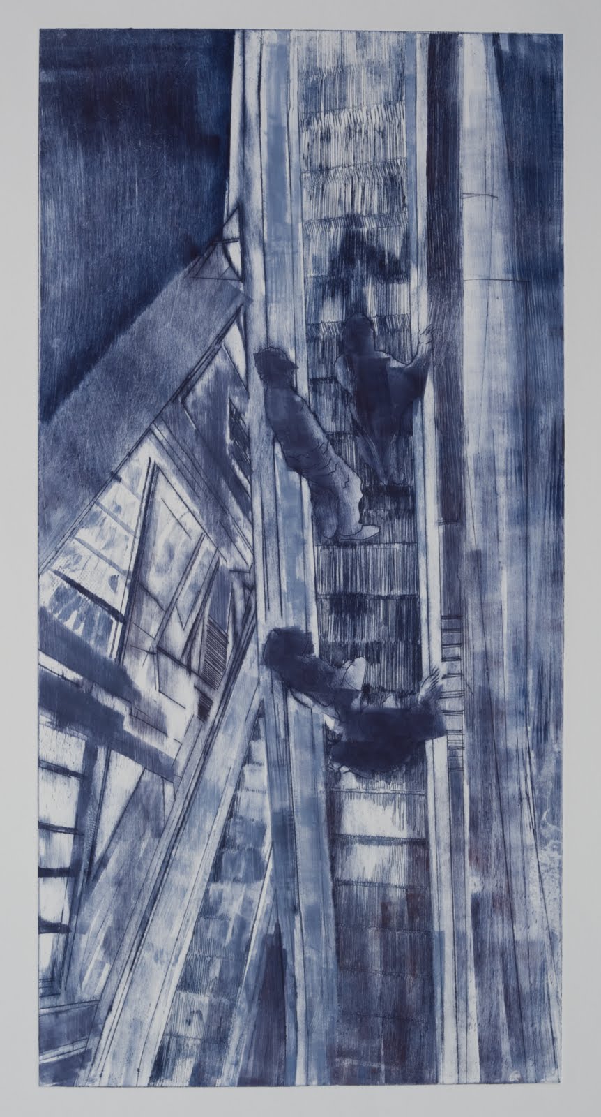 "Coming and Going (4/5)", drypoint and monotype, 24 x12 in.