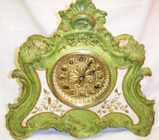 RARE WATERBURY IRON CLOCK, HIGHTLY DECORATED 1880 to 1890.