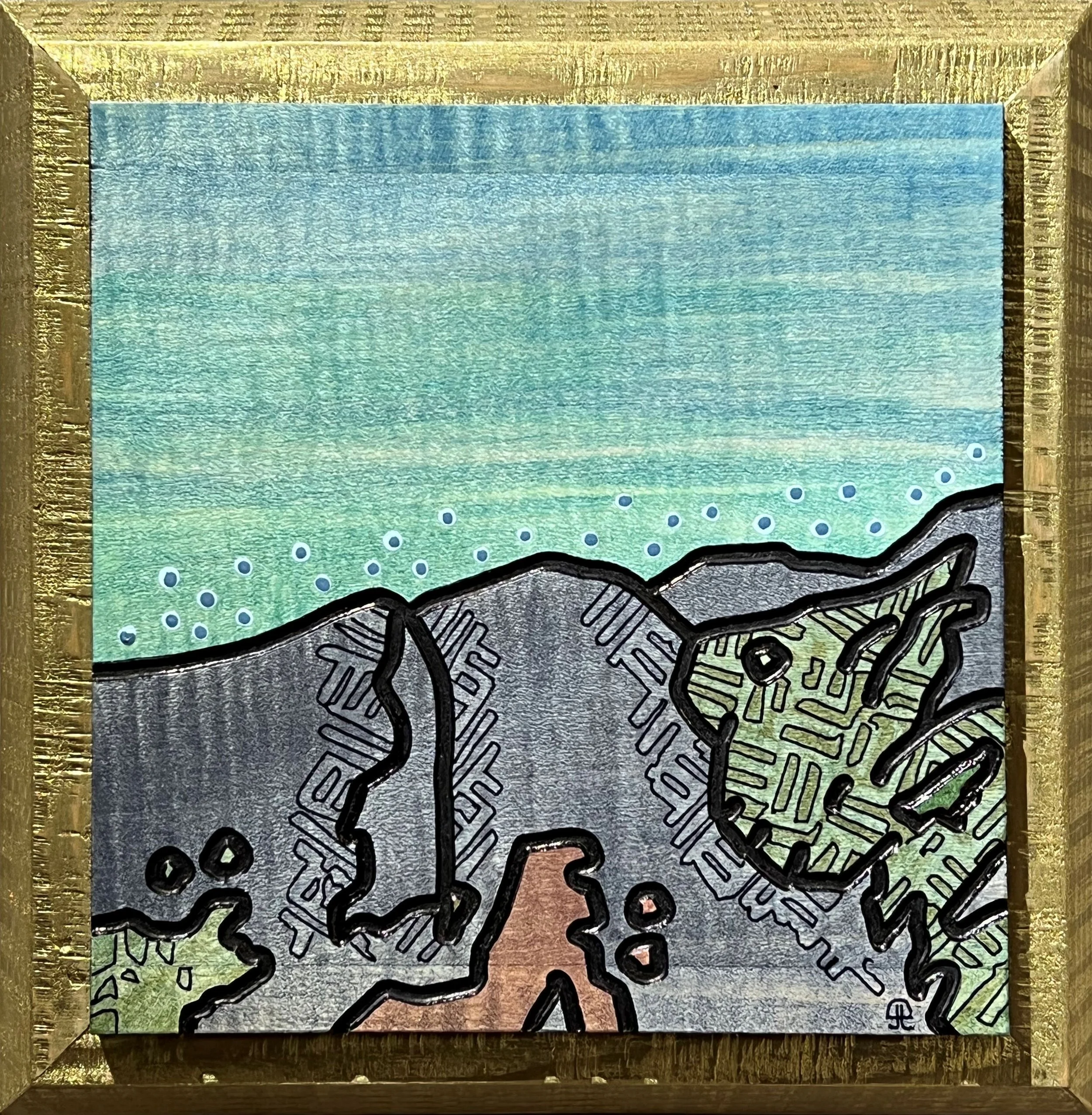 A MOUNTAIN SEEN - "M" - THEY TREMBLE AS THEY GAZE - 6.25"X6.25" - $250