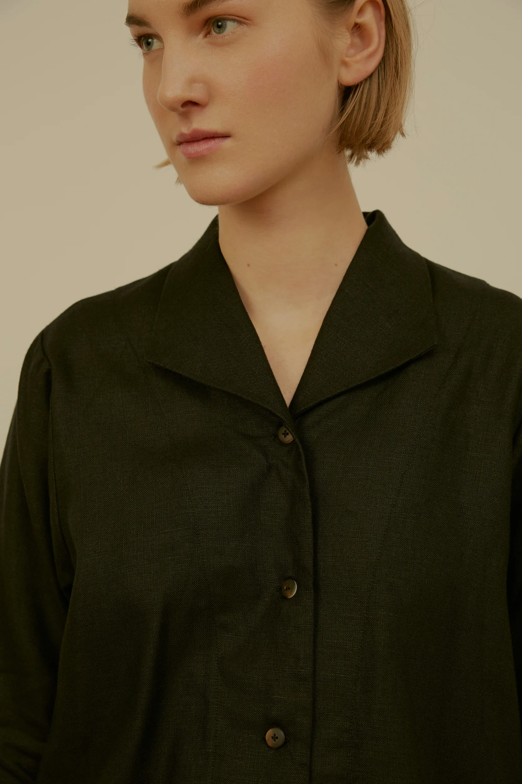 31 CHAPEL LANE IRISH LINEN PHOEBE OVERSIZED TUNIC SHIRT, ONYX BLACK, MADE IN IRELAND