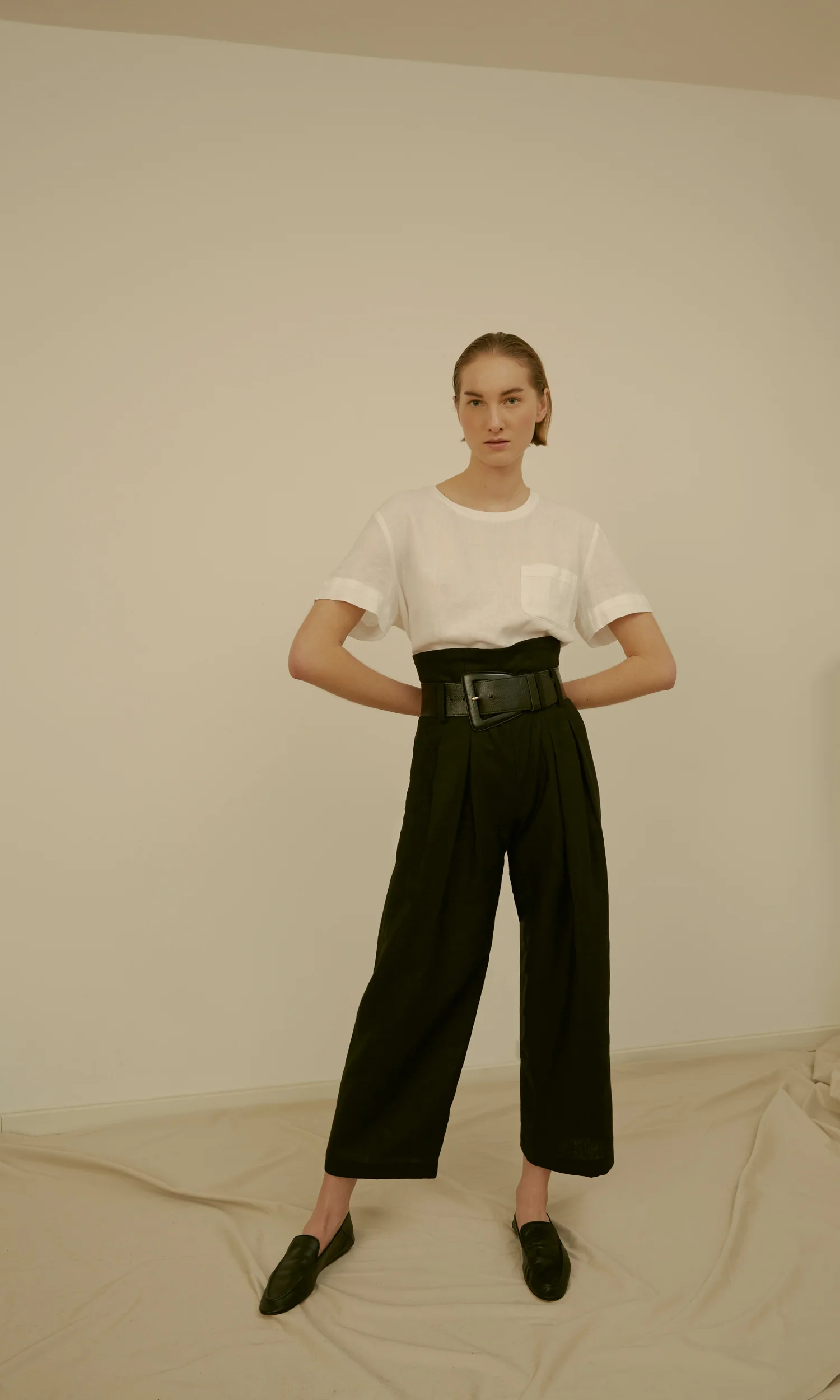 31 CHAPEL LANE IRISH LINEN WINSTON HIGH WAIST LONG TROUSER, ONYX BLACK, MADE IN IRELAND