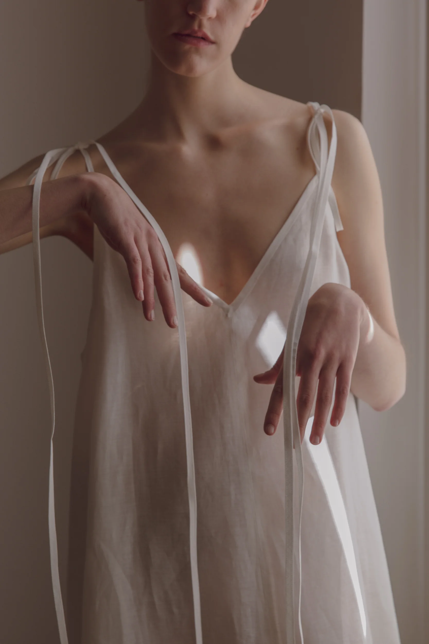 31 CHAPEL LANE IRISH LINEN COLETTE SLIP DRESS, MILK WHITE, MADE IN IRELAND