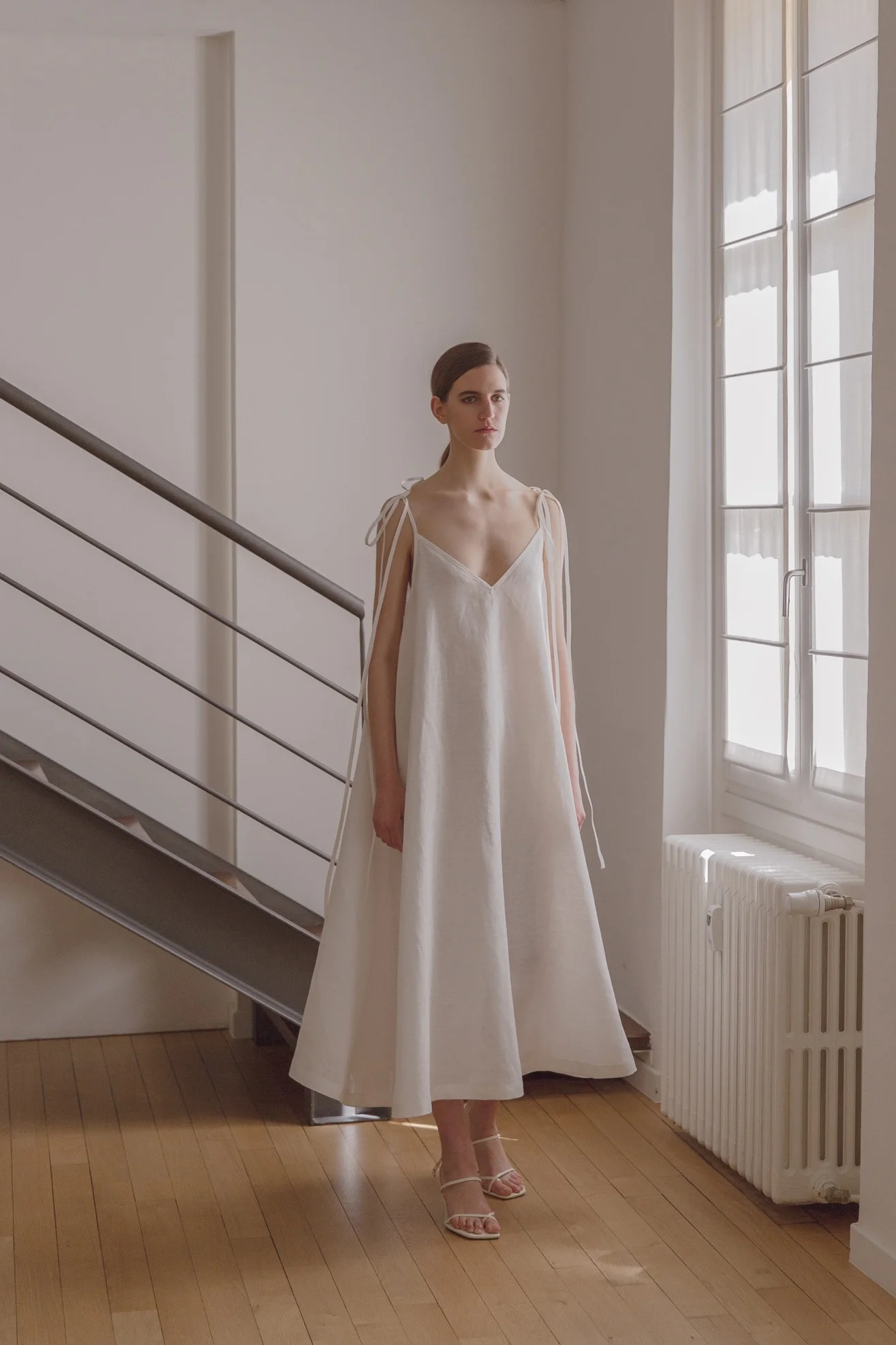 31 CHAPEL LANE IRISH LINEN COLETTE SLIP DRESS, MILK WHITE, MADE IN IRELAND