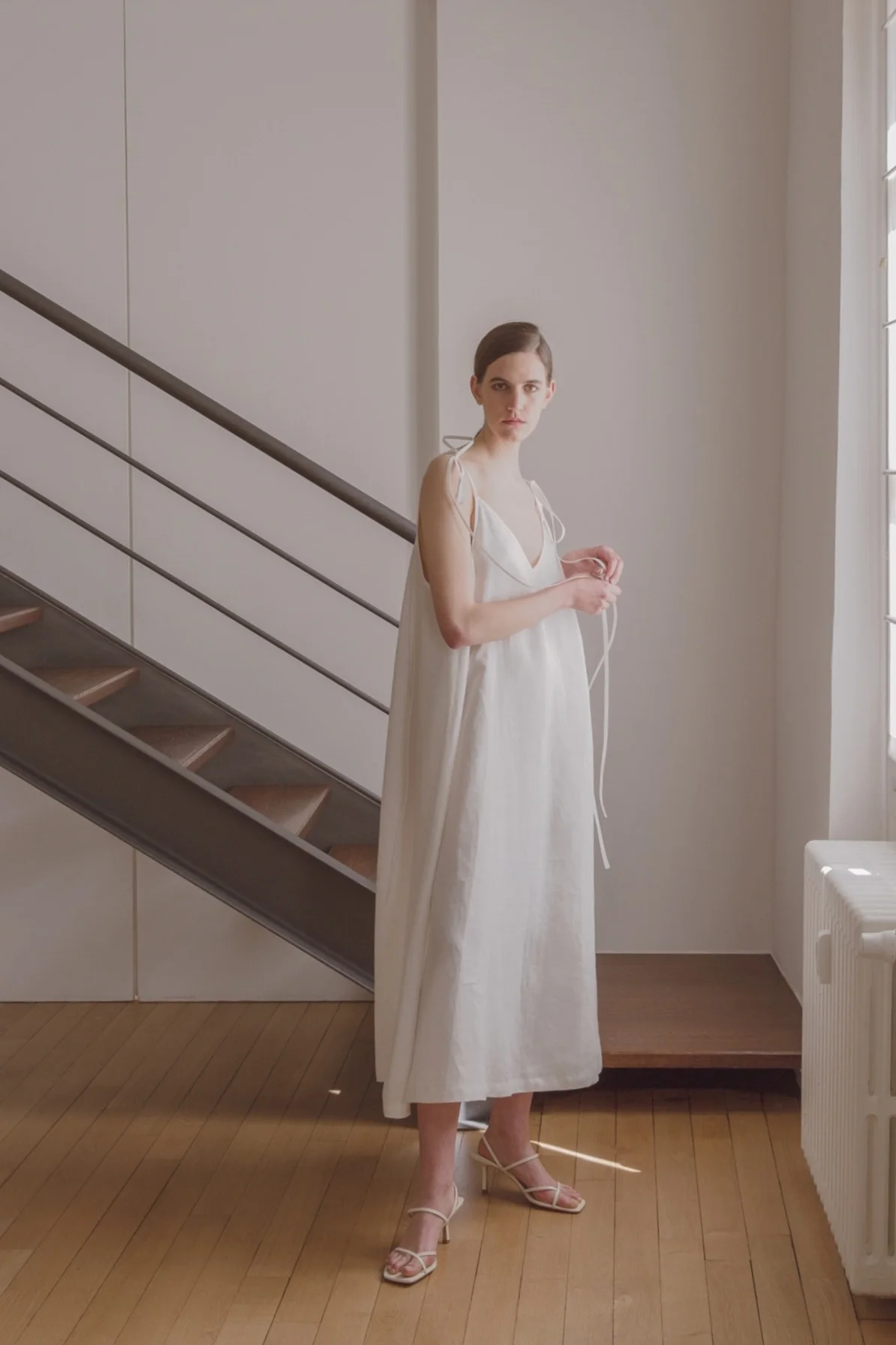 31 CHAPEL LANE IRISH LINEN COLETTE SLIP DRESS, MILK WHITE, MADE IN IRELAND