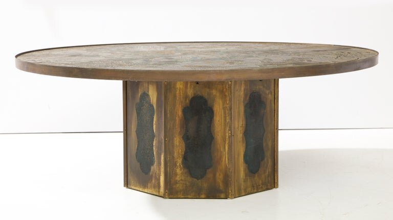 Chan Etched Bronze Table By Philip And, Round Table La Verne