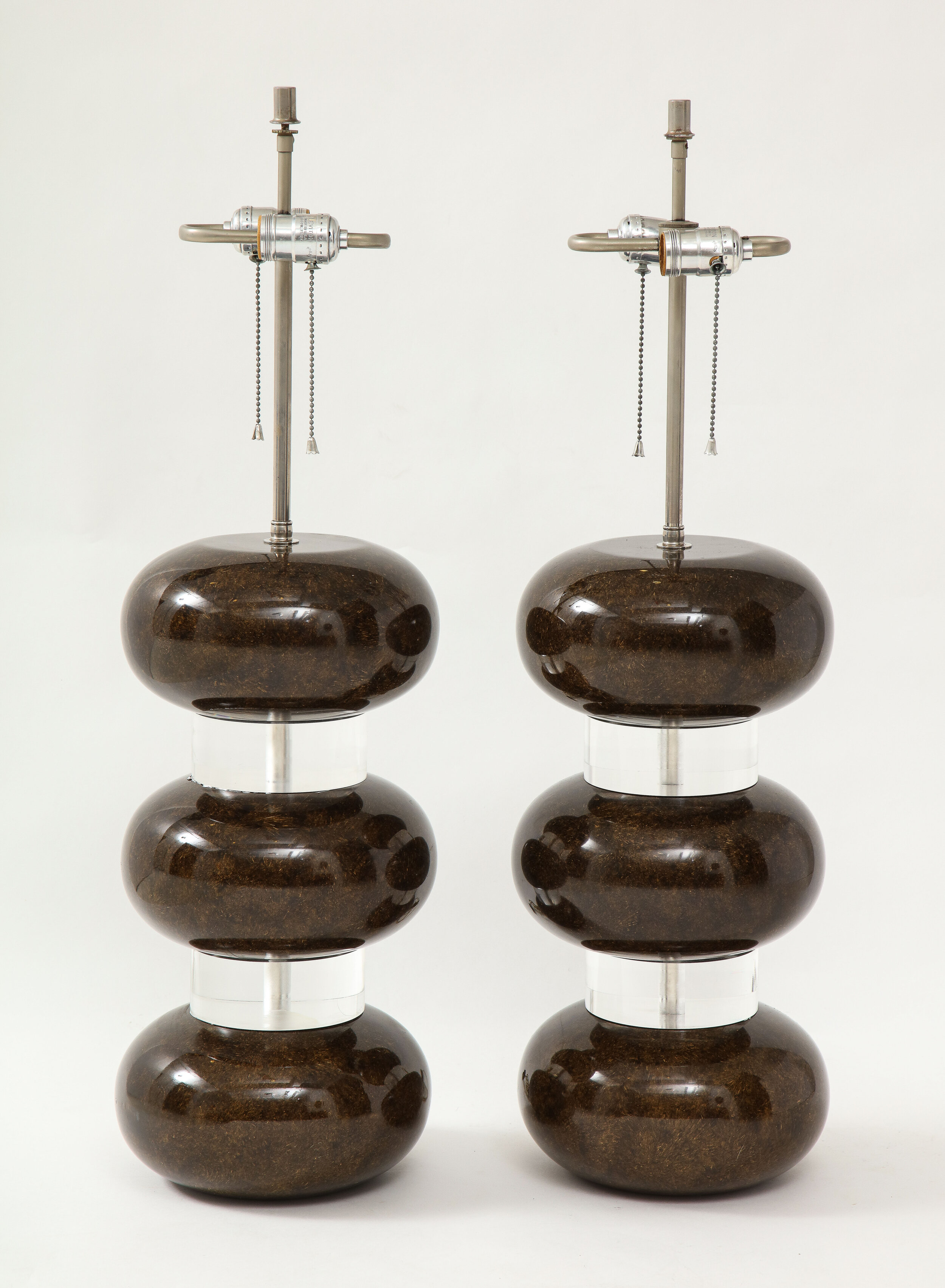 Karl Springer Clear and Marbleized Brown Bubble Lamps
