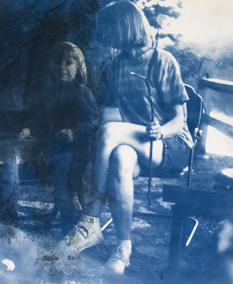  Bootz   1994 (Adirondack Cabin) , 2019  From the series: The Weight of Remembering and the Consequences of Forgetting  Cyanotype with screen monotype 